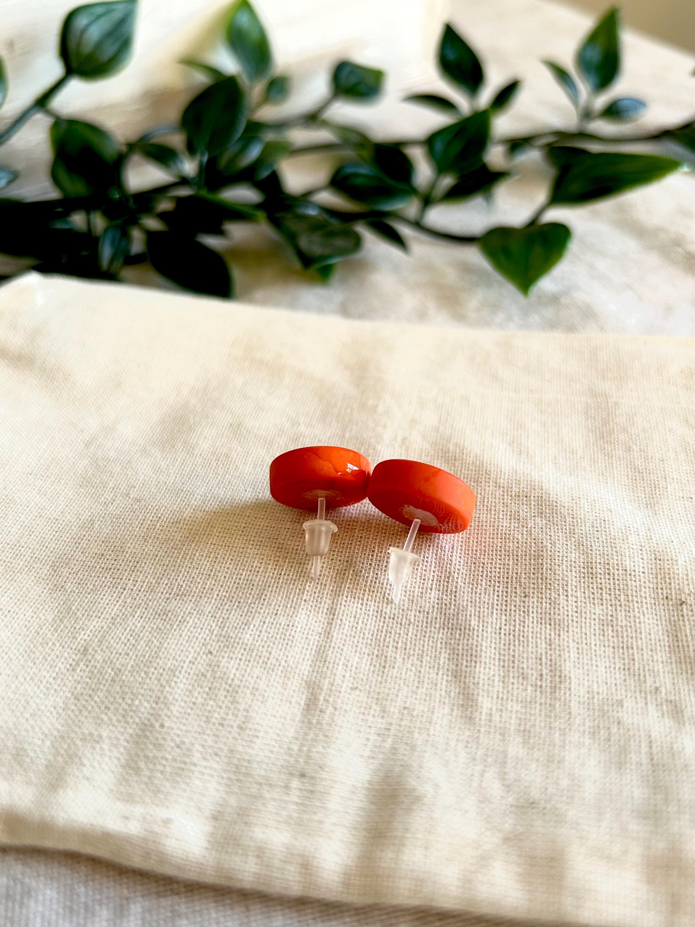 Orange Tagua Nut Stud Earrings.