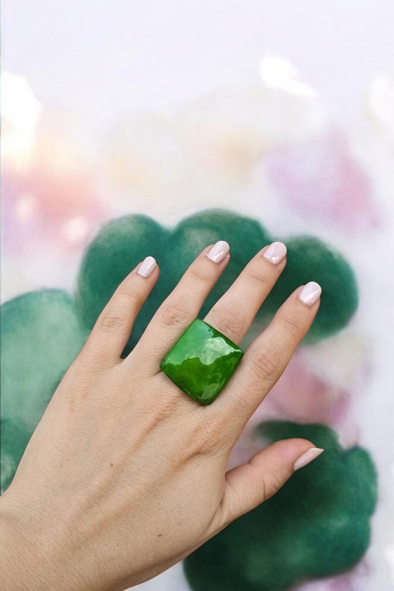 Chunky Lime Green Statement Ring .