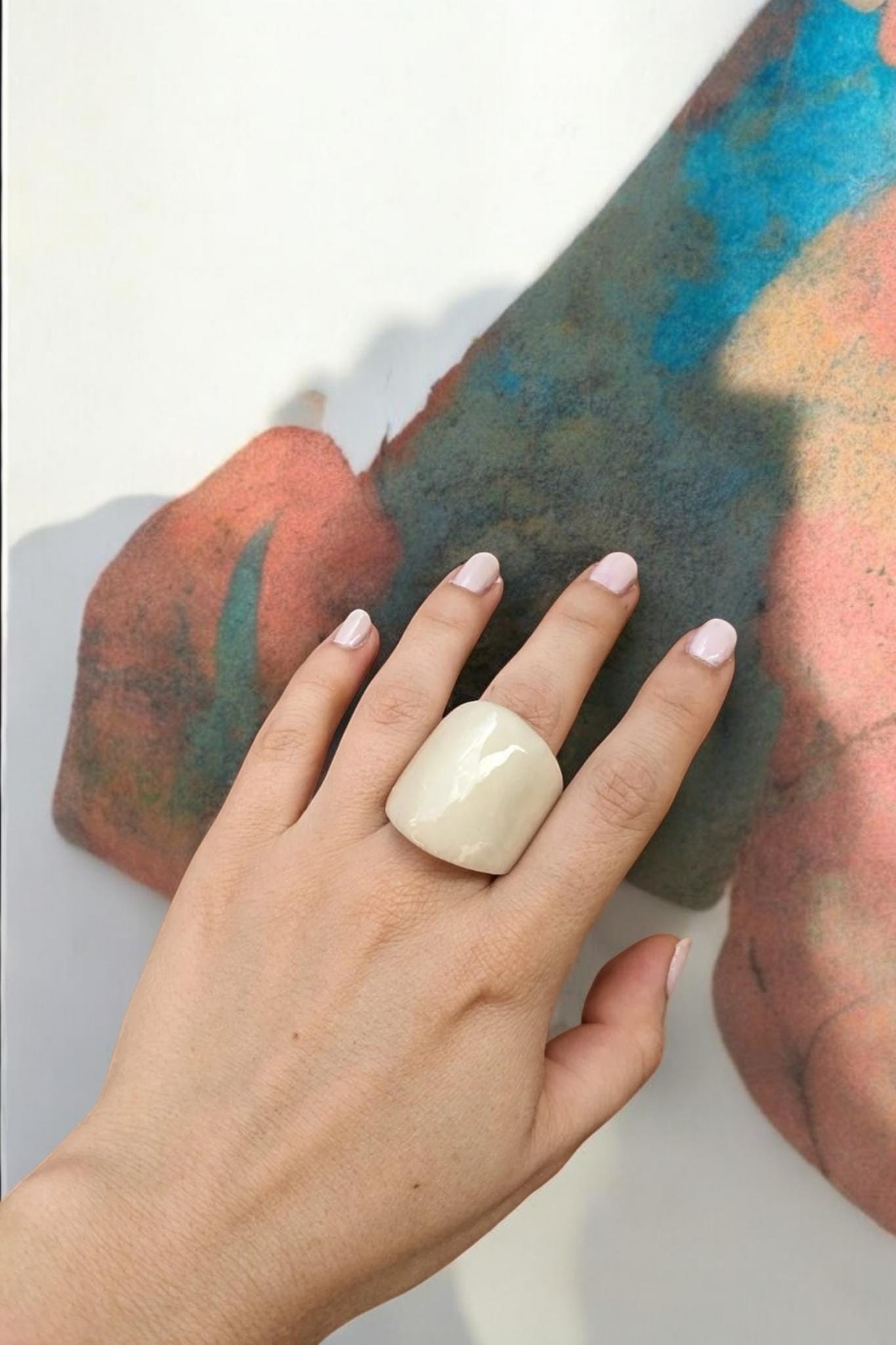 White Geometric Statement Ring.