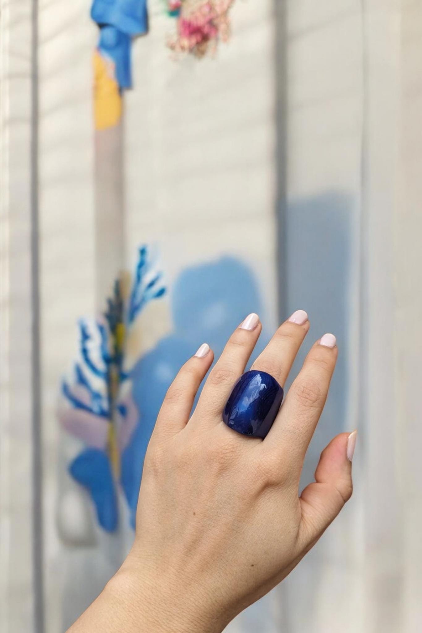 Chunky Navy Blue Tagua Nut Ring.