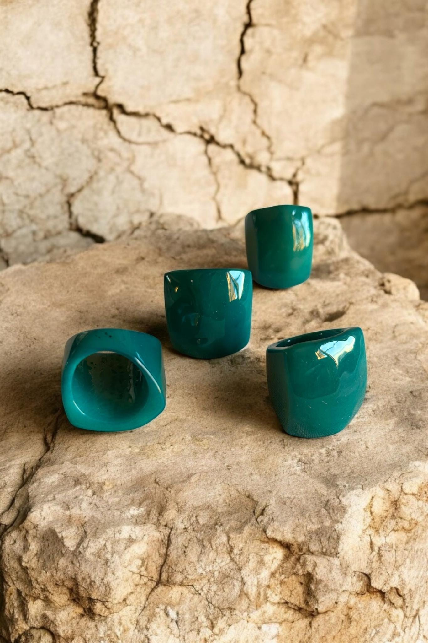 Teal Tagua Nut Statement Ring.
