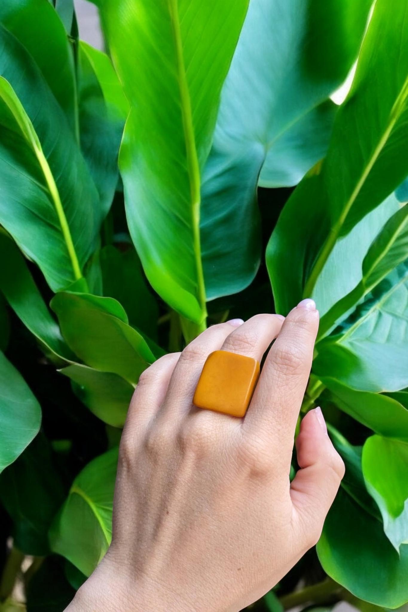 Burned Yellow Tagua Nut Ring.