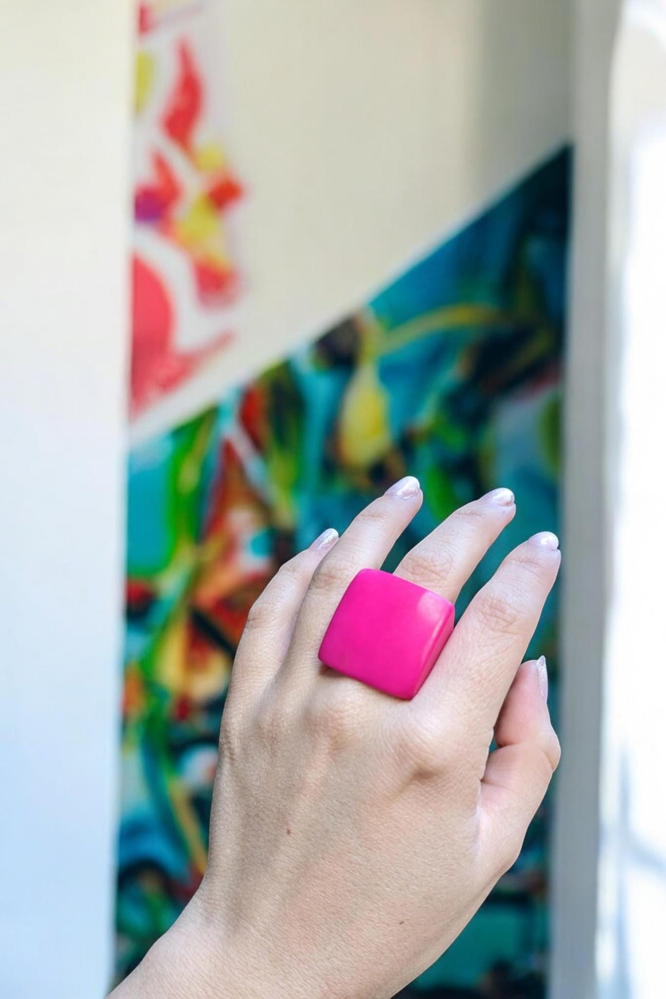 Fuchsia Tagua Nut Ring: Bold Artisan Boho Jewelry.