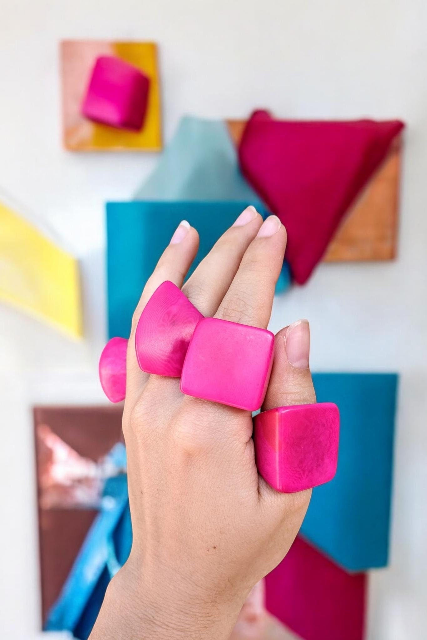 Fuchsia Tagua Nut Ring: Bold Artisan Boho Jewelry.