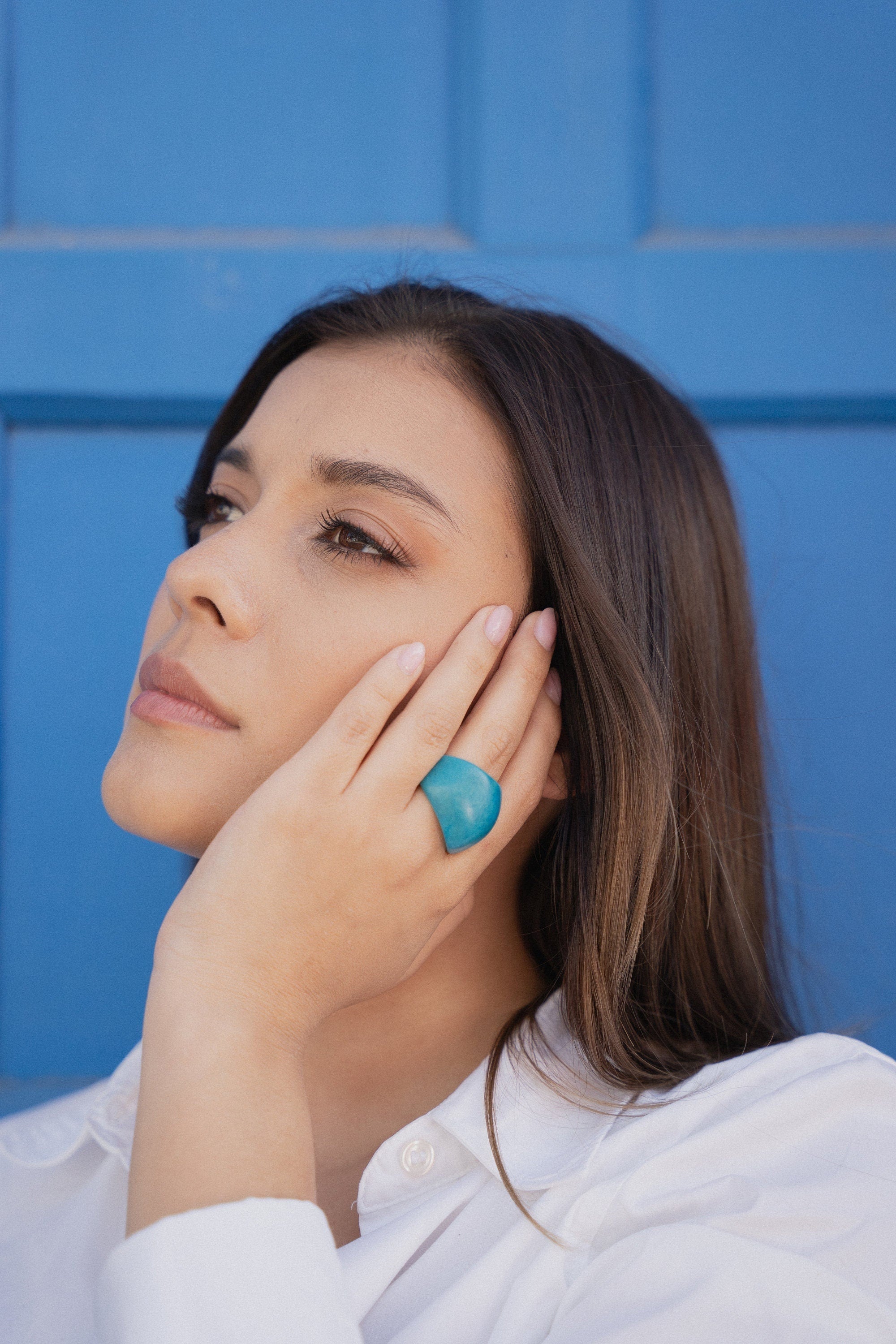 Matte Blue Tagua Nut Ring.