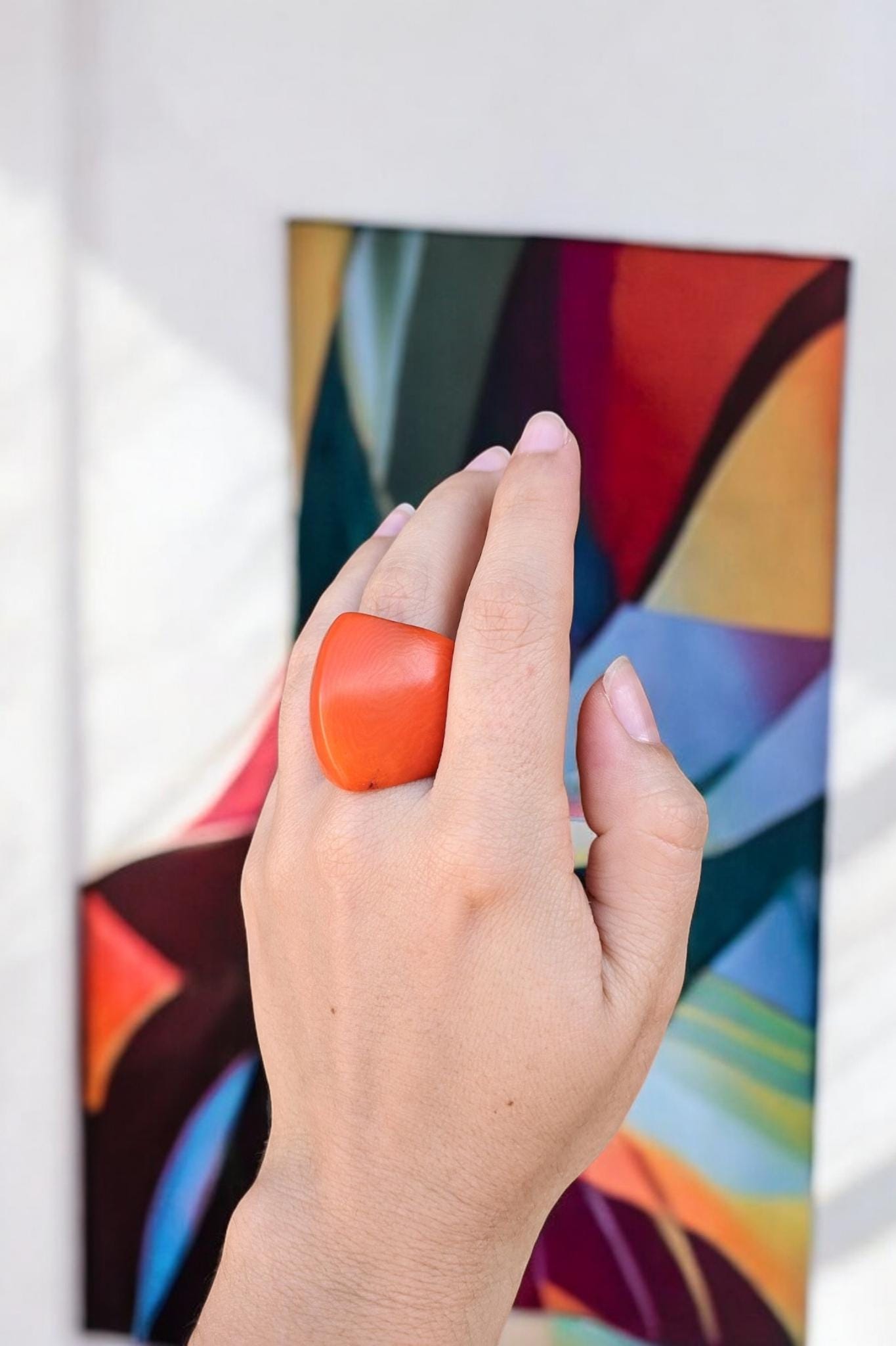 Handcrafted Orange Tagua Nut Statement Ring.