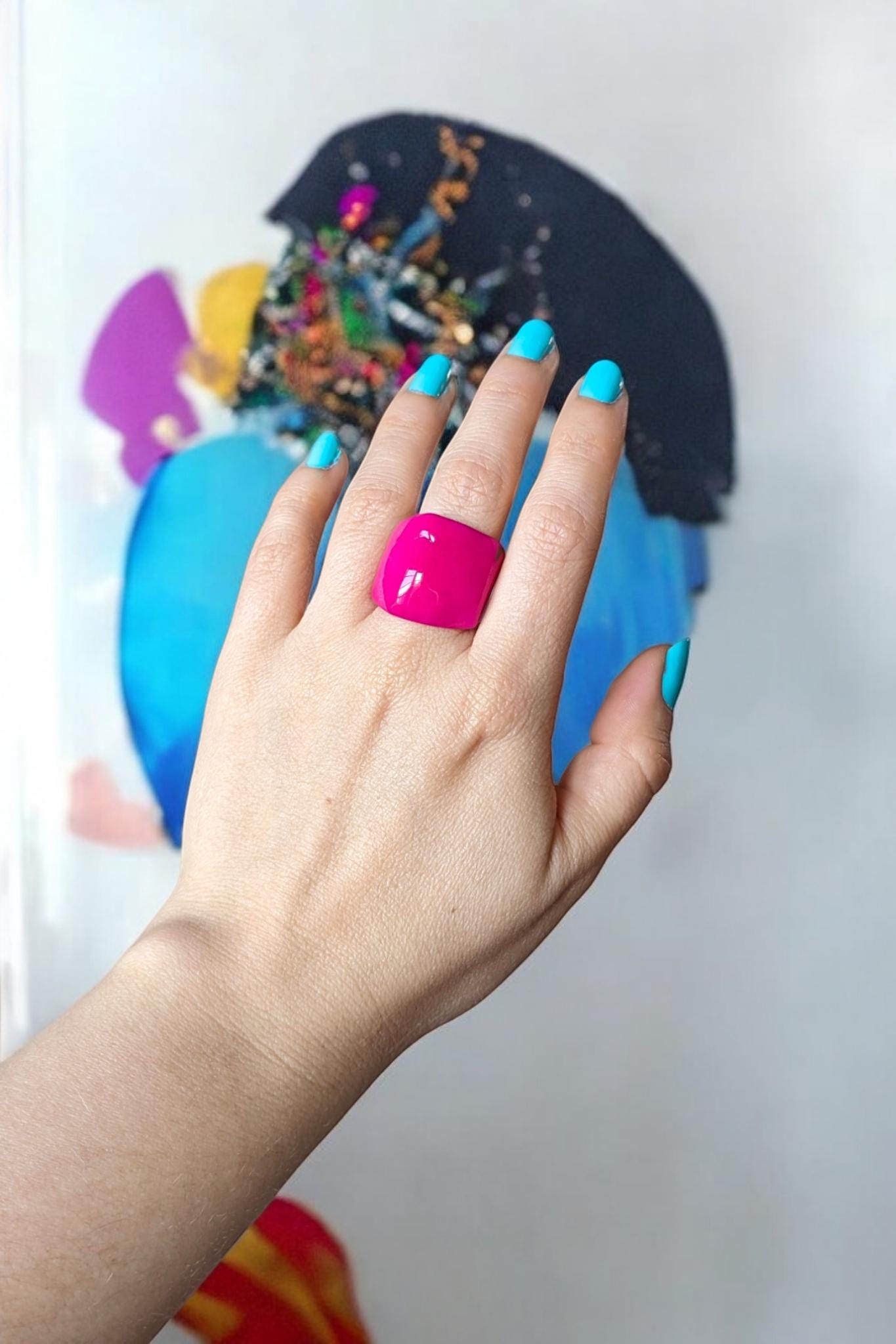 Chunky Fuchsia Tagua Nut Ring.