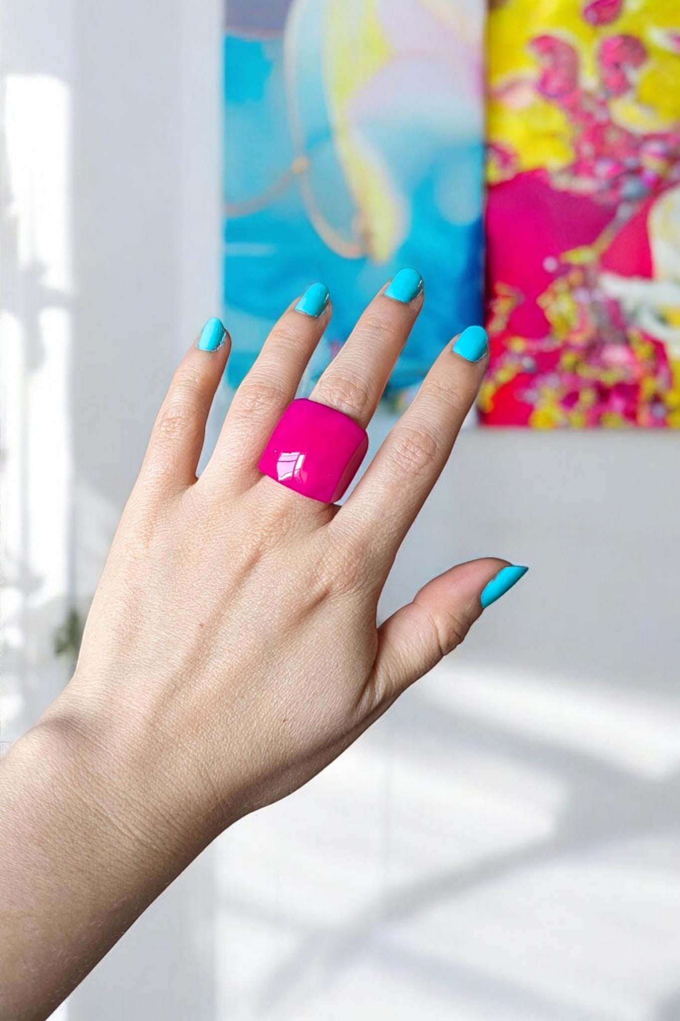 Chunky Fuchsia Tagua Nut Ring.