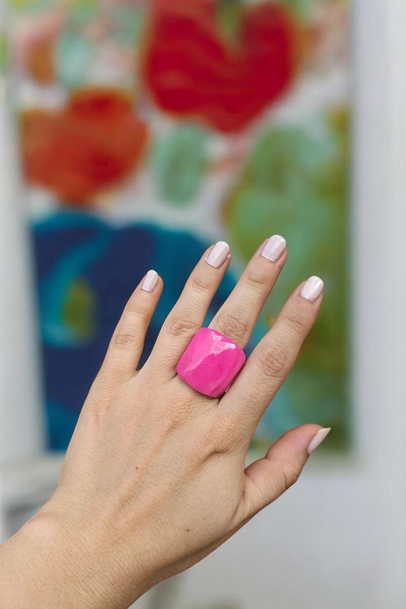 Chunky Fuchsia Tagua Nut Ring.