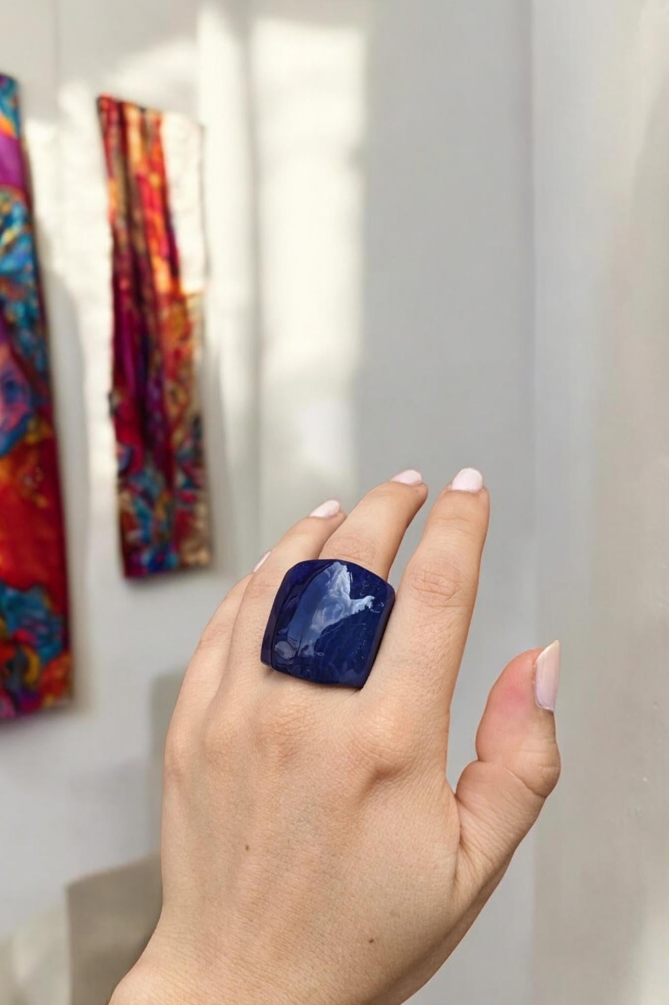 Chunky Navy Blue Tagua Nut Ring.