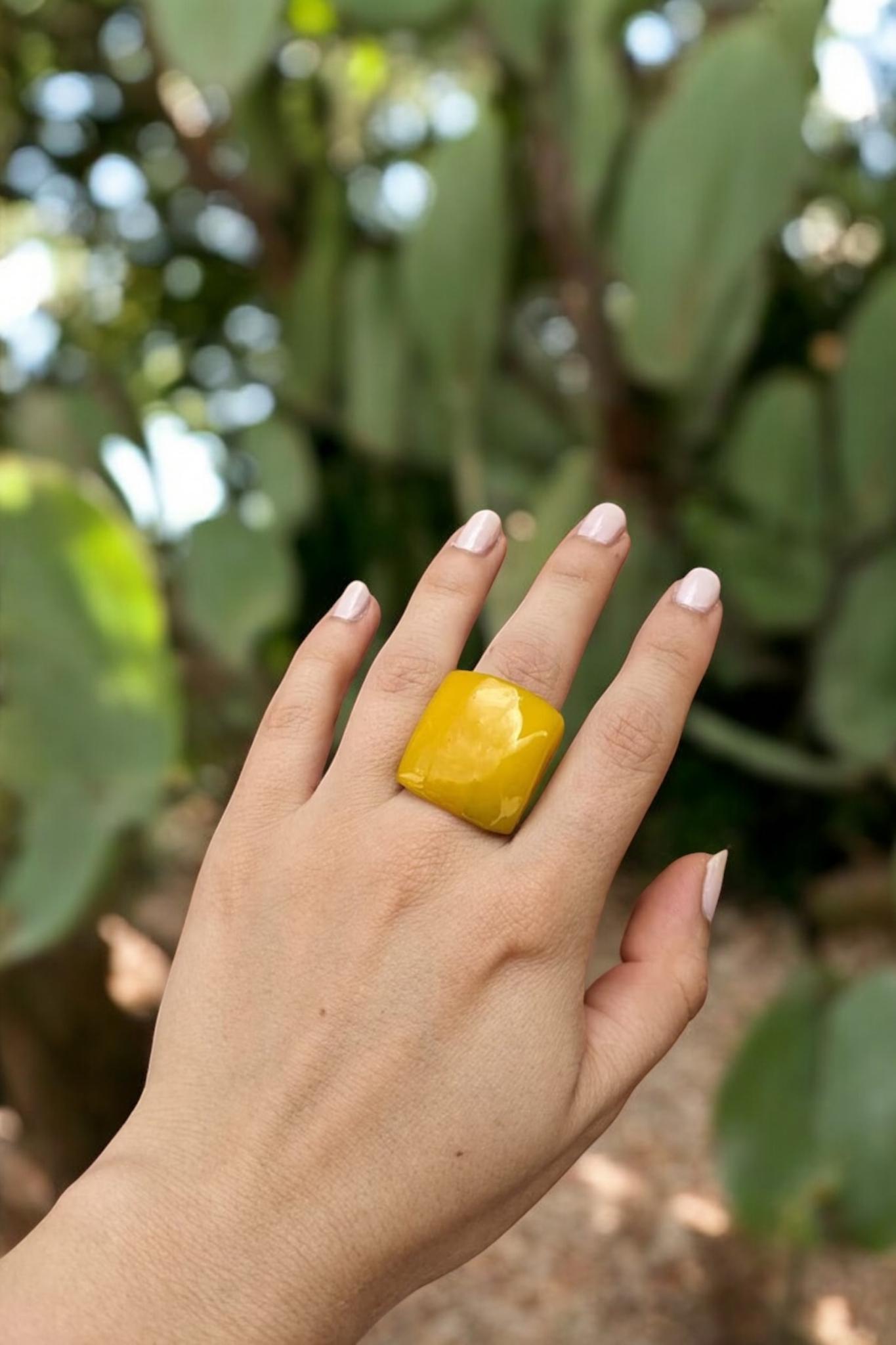 Glossy Canary Yellow Tagua Nut Ring.