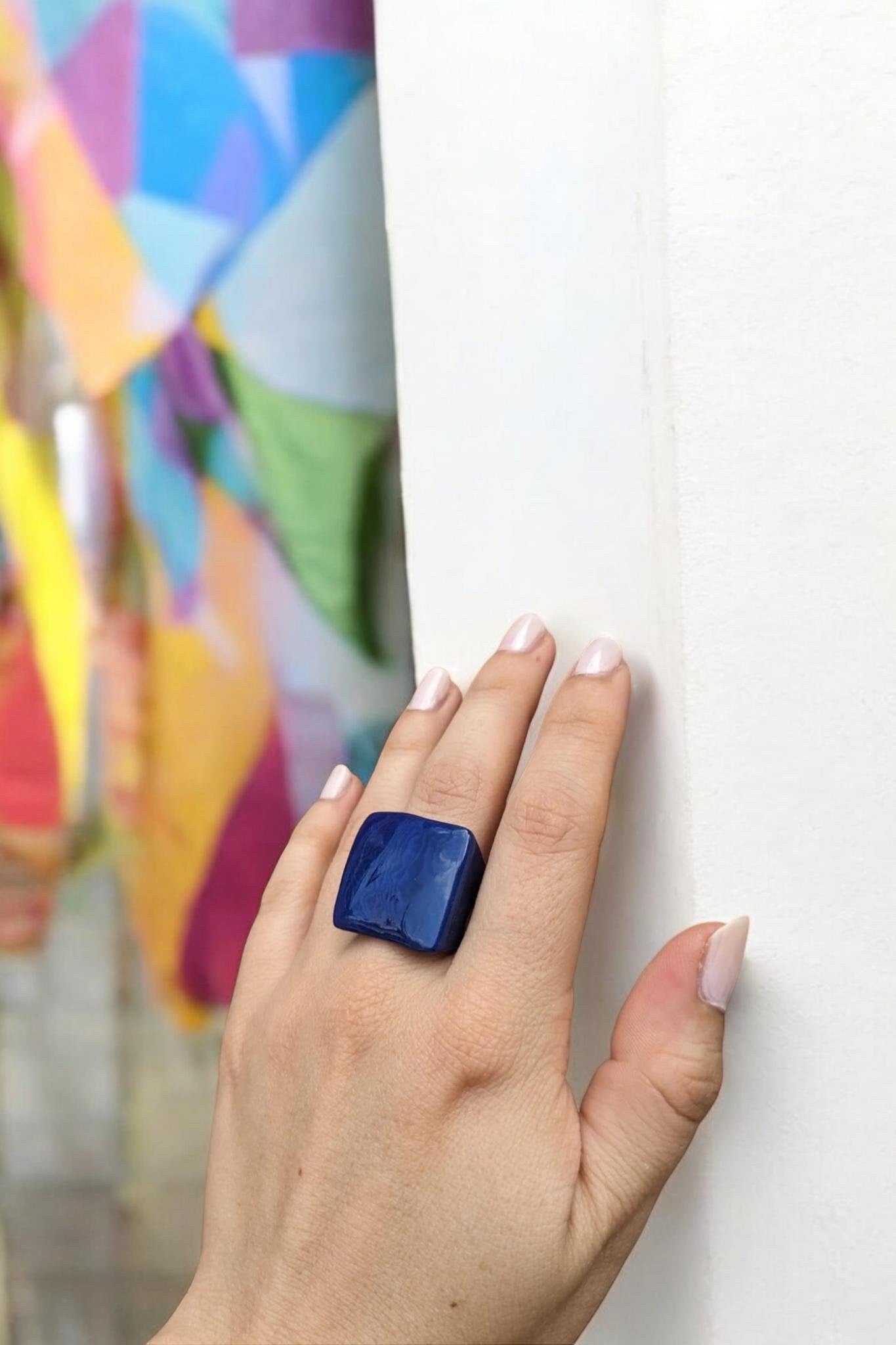 Chunky Navy Blue Tagua Nut Ring.