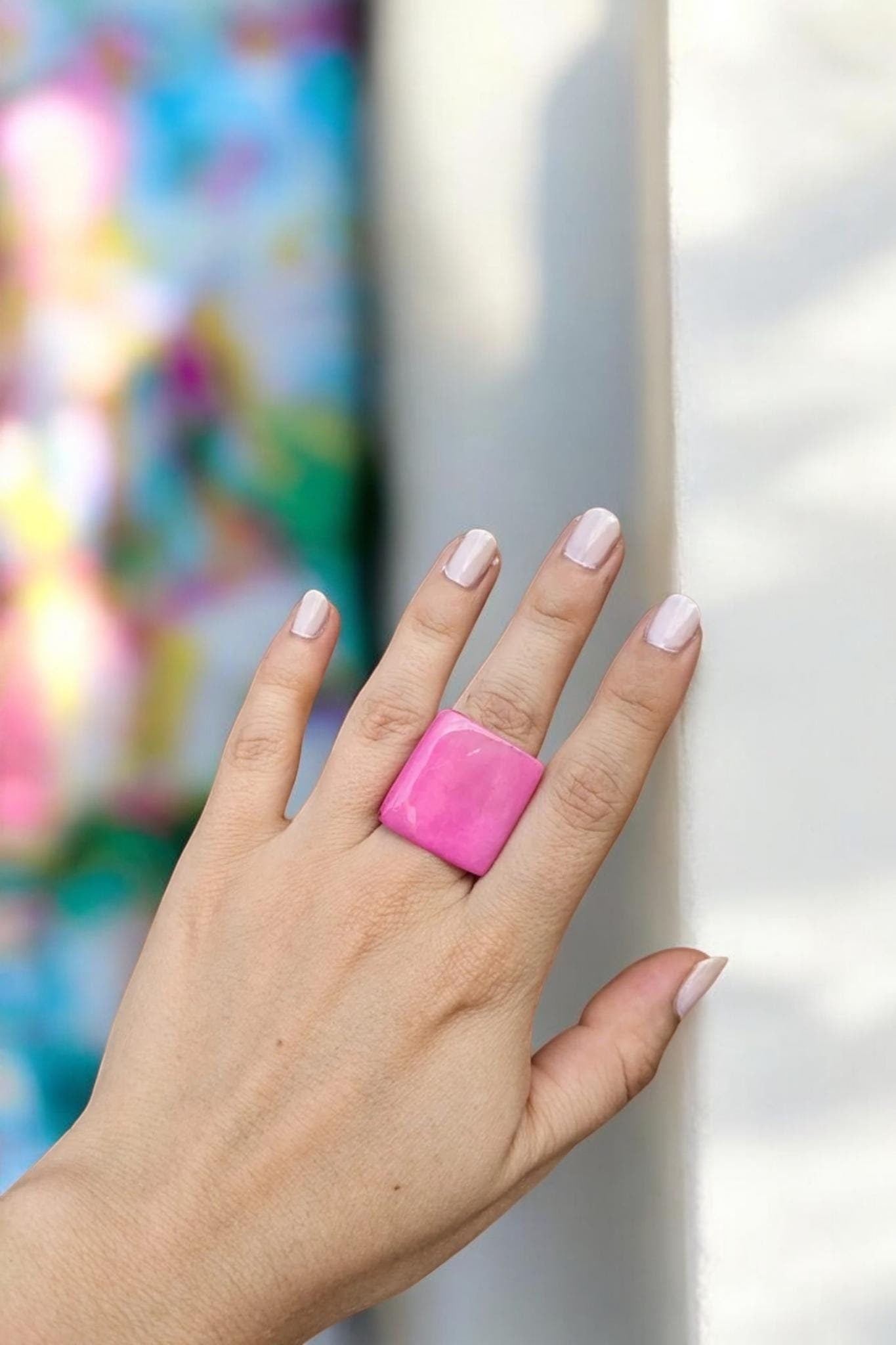 Blush Pink Tagua Nut Statement Ring.