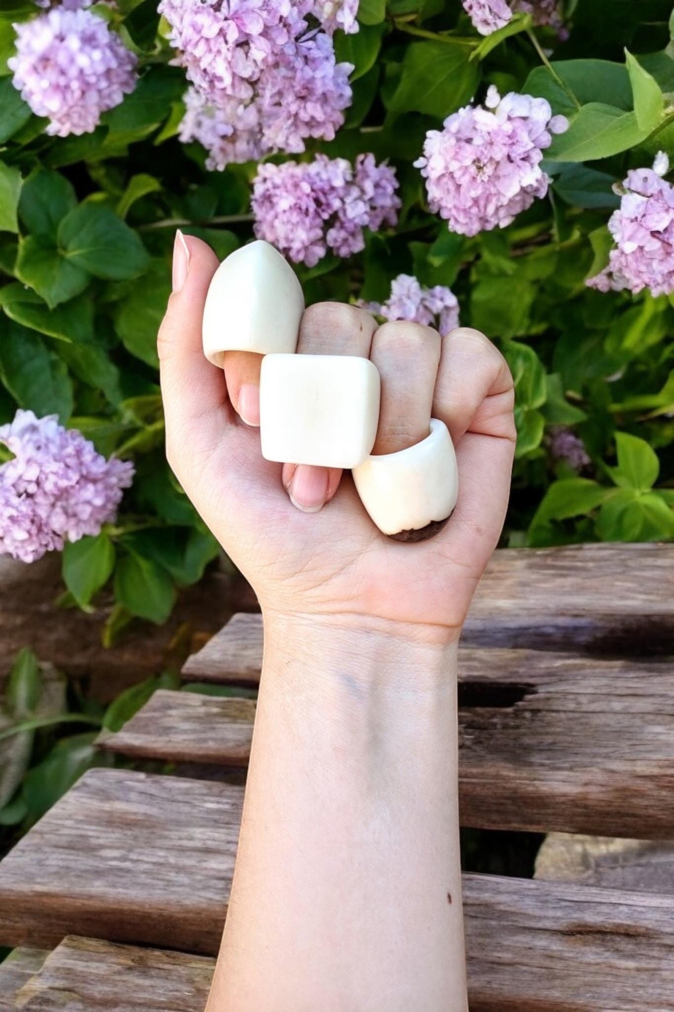 Large statement matte white ring.
