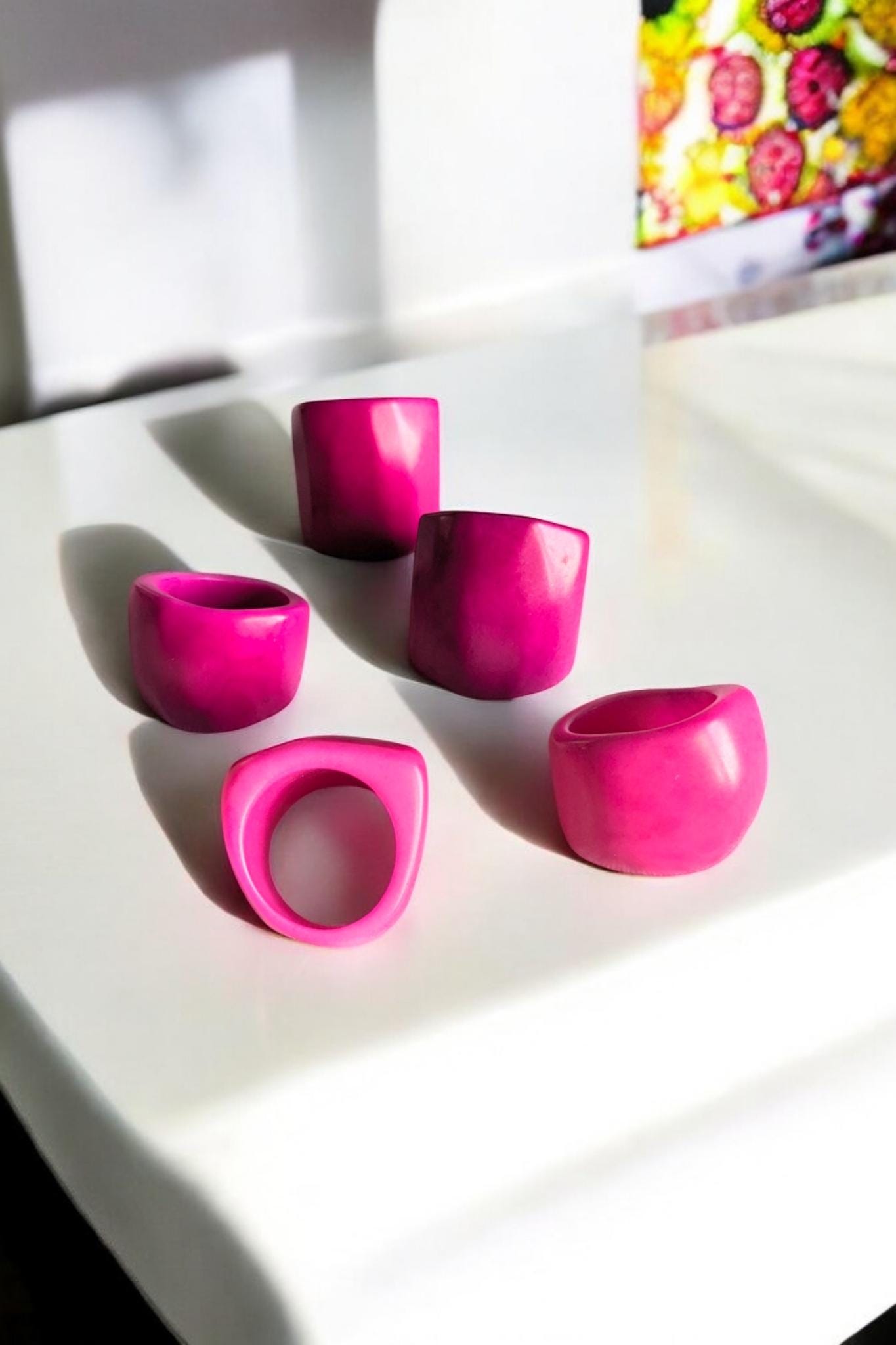 Fuchsia Tagua Nut Ring: Bold Artisan Boho Jewelry.