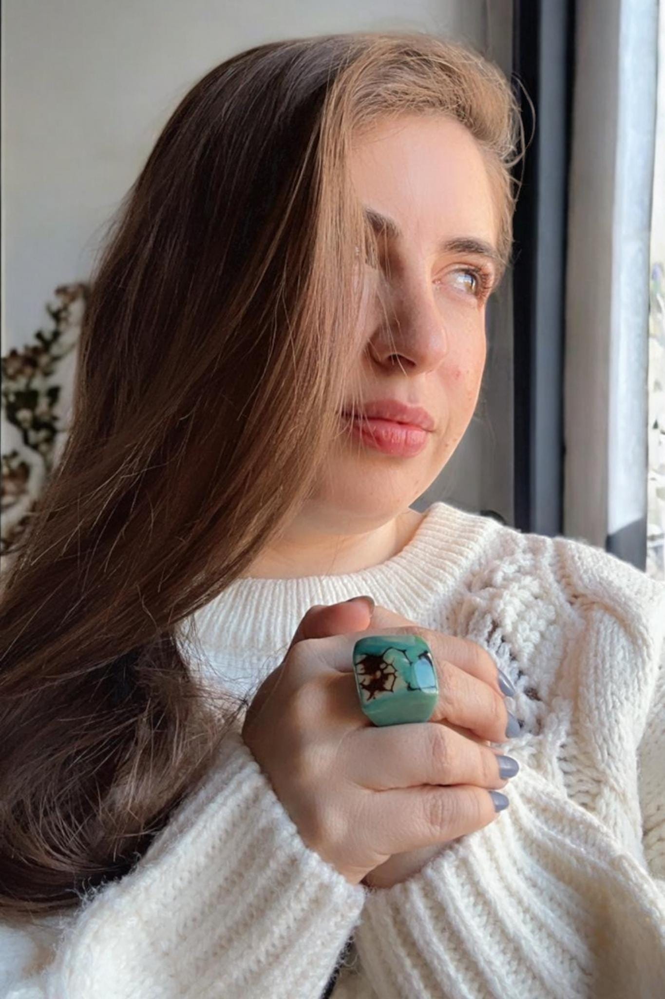 Sea Green Colored Big Ring.