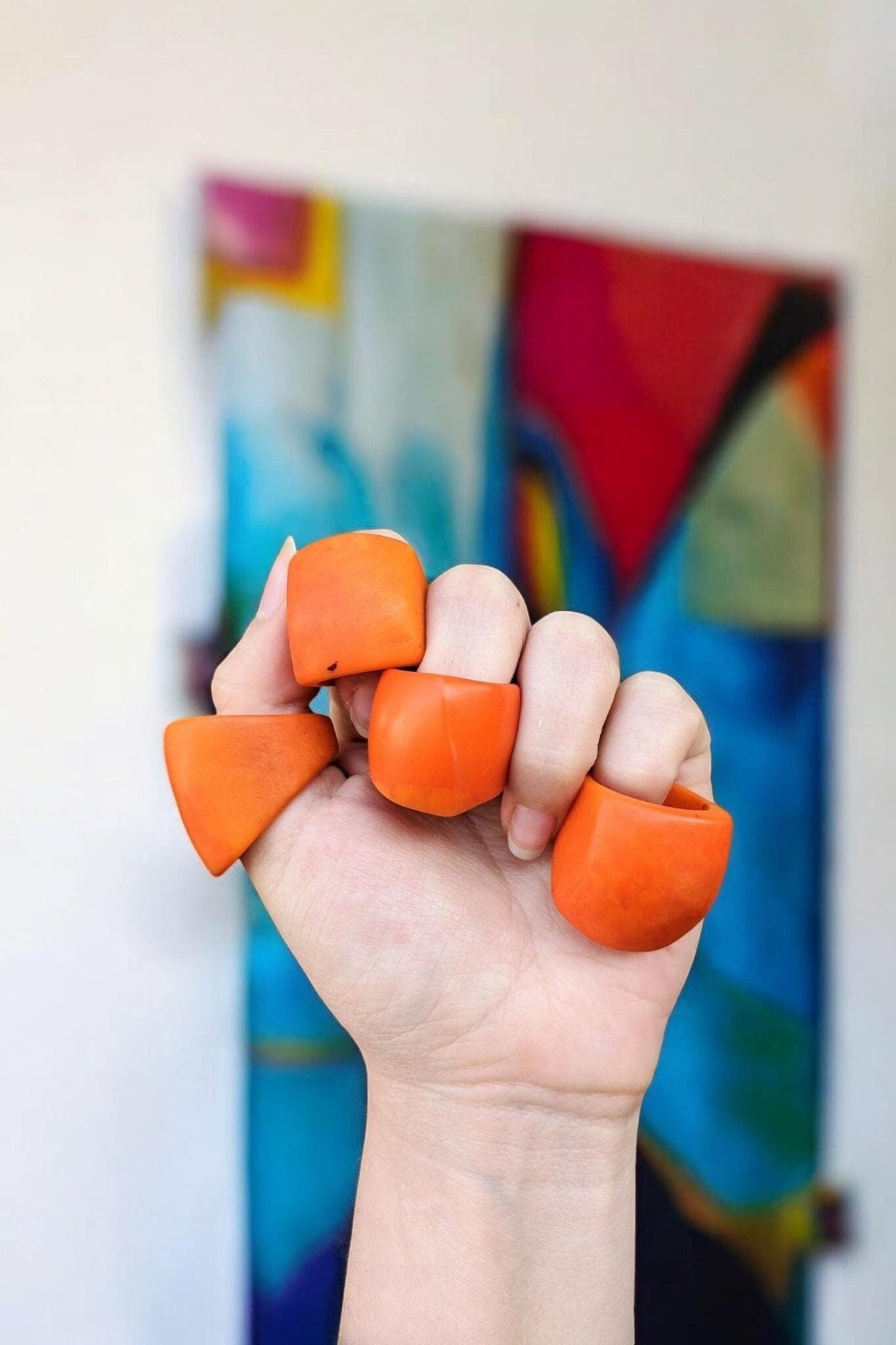 Handcrafted Orange Tagua Nut Statement Ring.