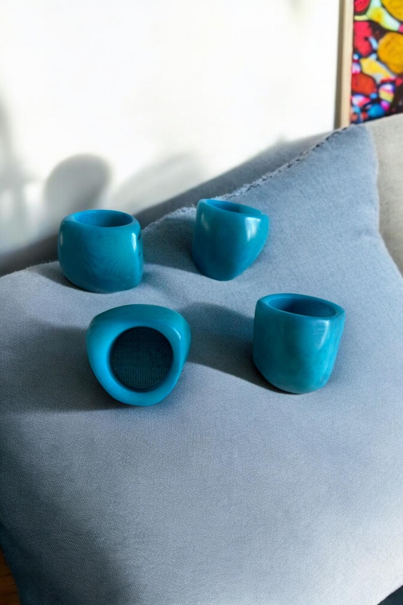 Matte Blue Tagua Nut Ring.