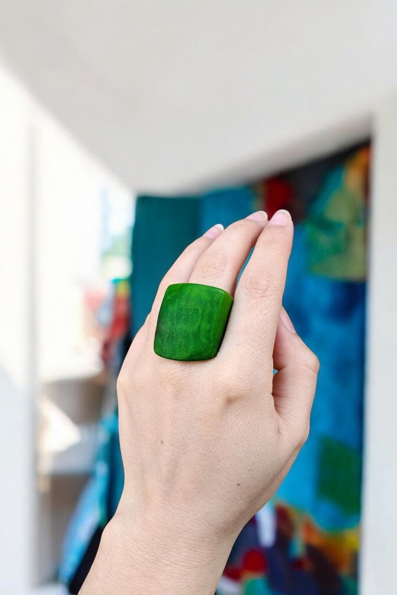 Matte Green Tagua Nut Ring.