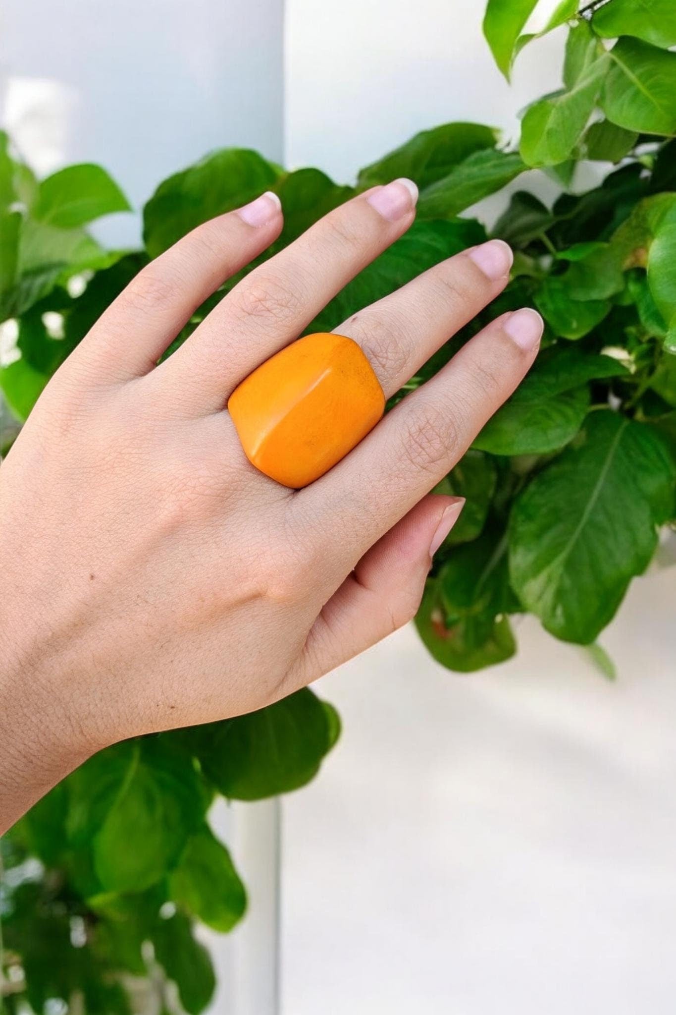 Burned Yellow Tagua Nut Ring.