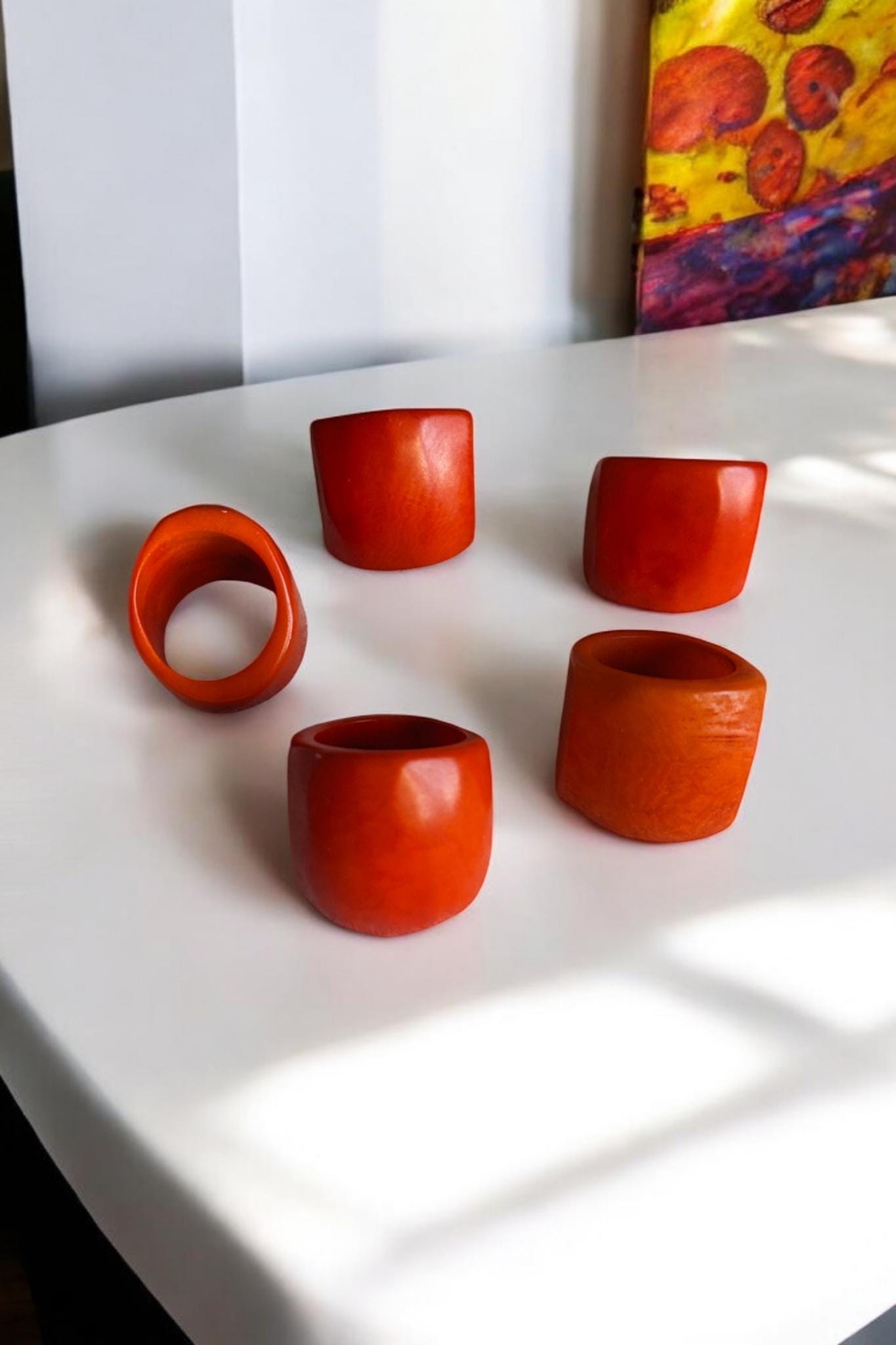 Handcrafted Orange Tagua Nut Statement Ring.