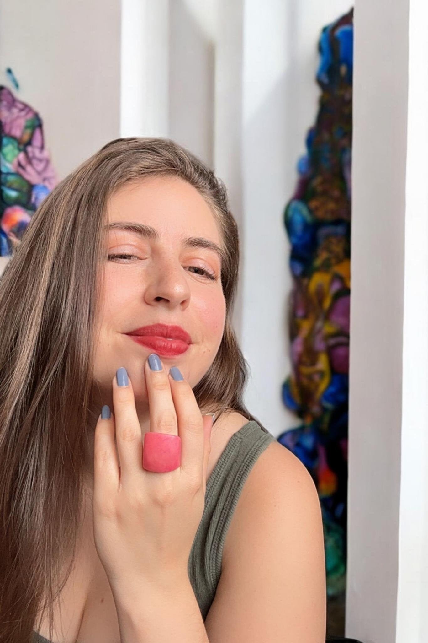 Matte Pink Wide Band Ring.