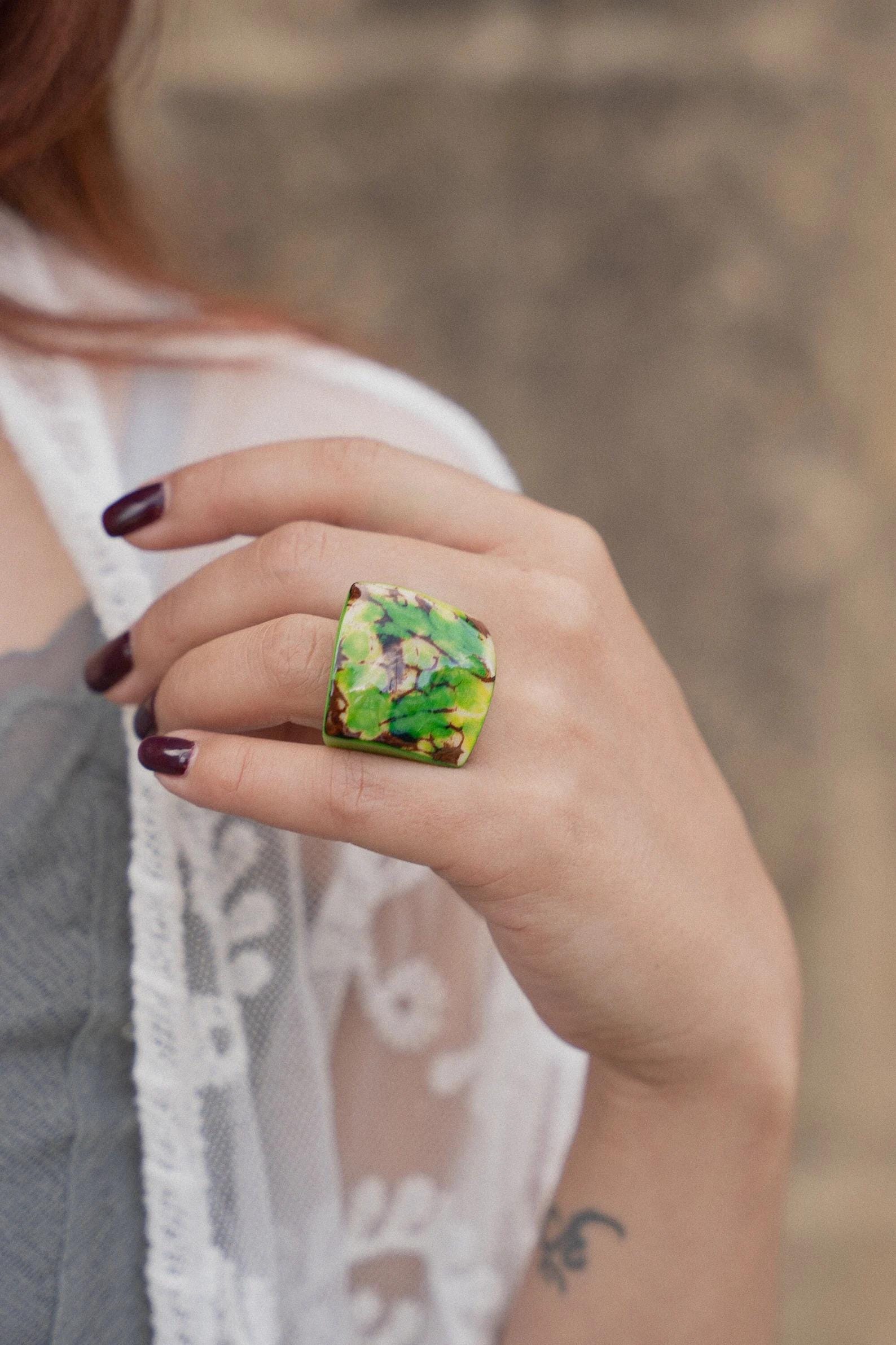 Large Bold Green Tagua Nut Ring.