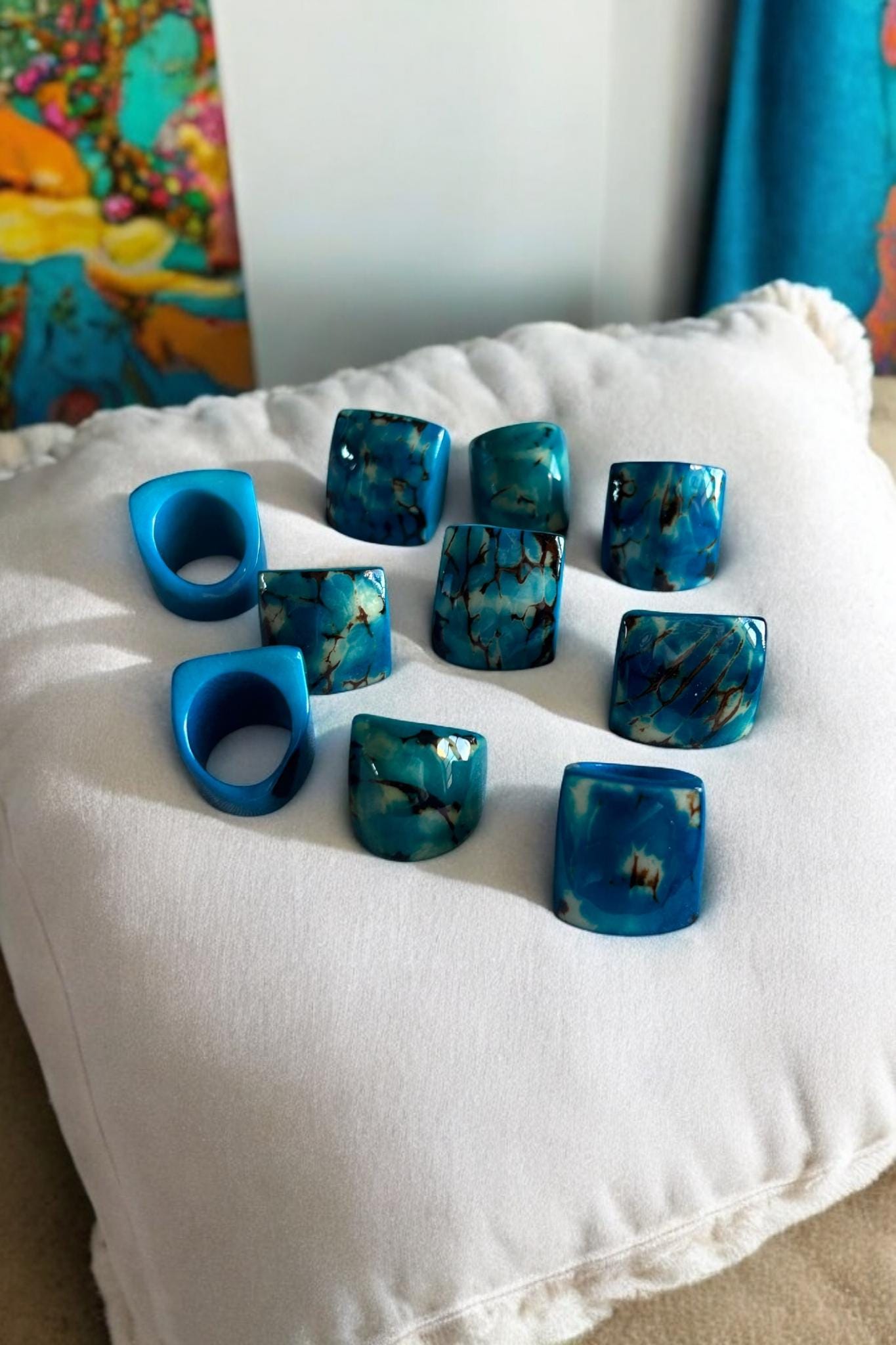 Hand-Carved Blue Tagua Nut Statement Ring.