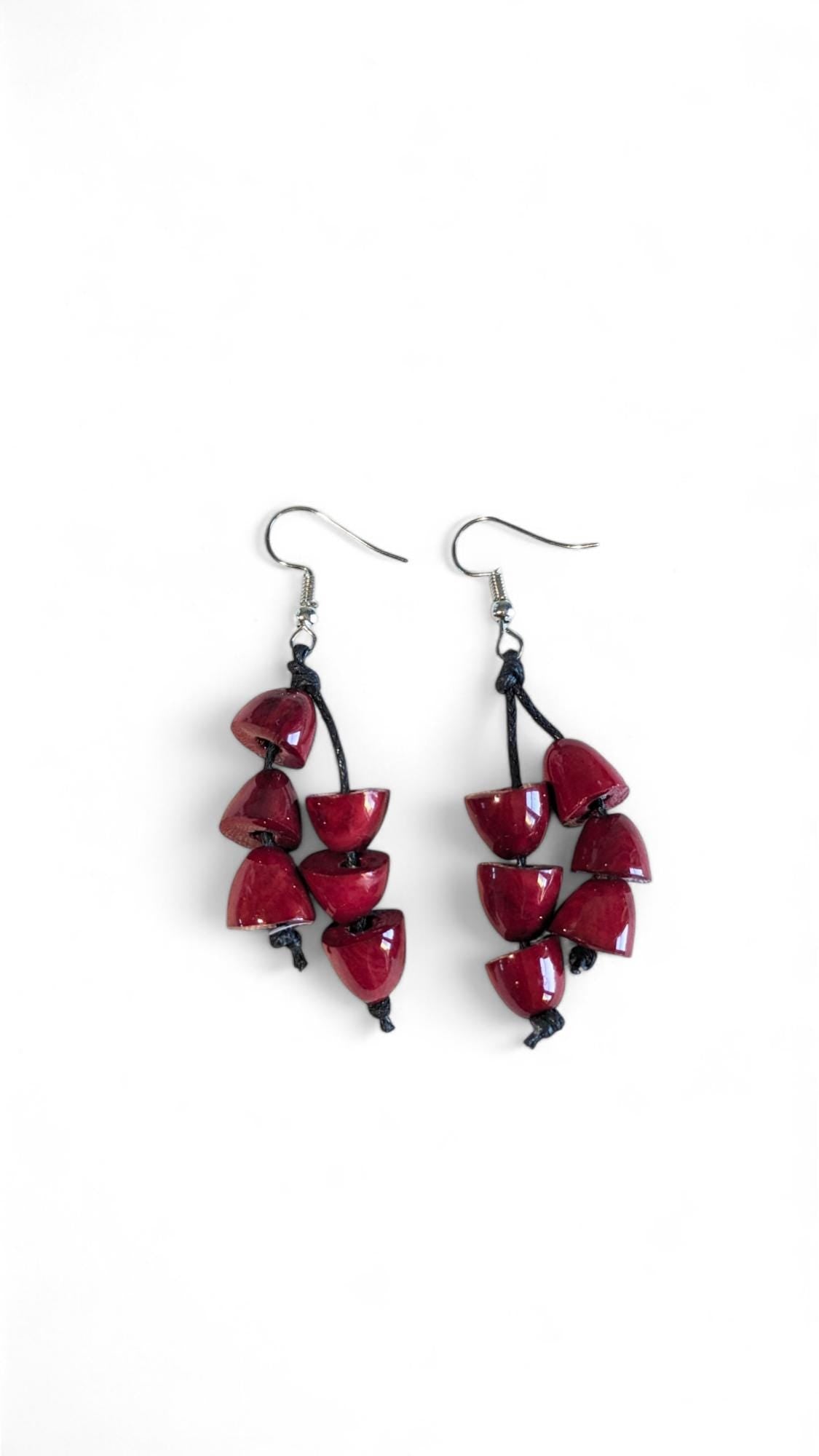 Handmade Acai Seed Dangle Earrings.