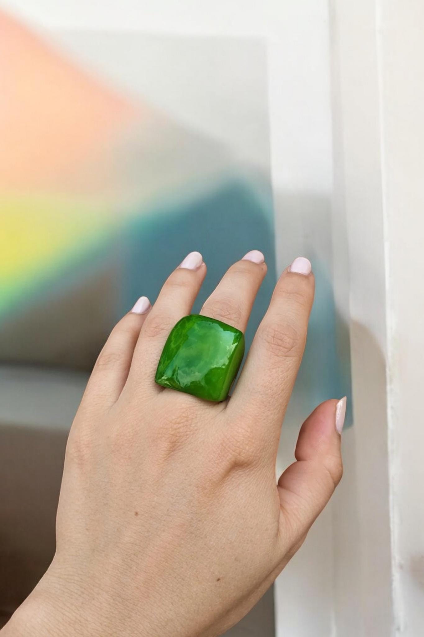 Chunky Lime Green Statement Ring .