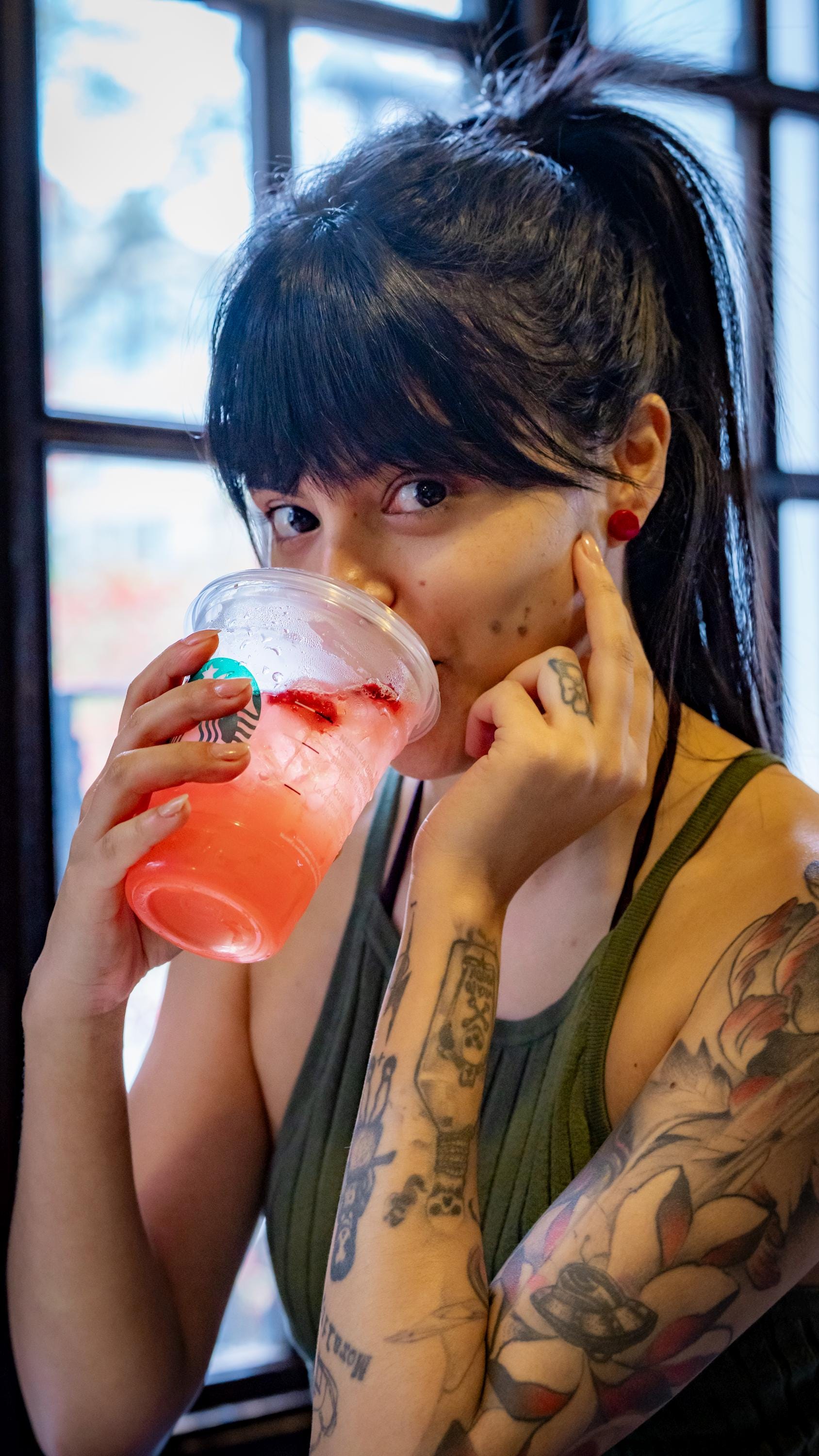 Red Tagua Nut Stud Earrings.