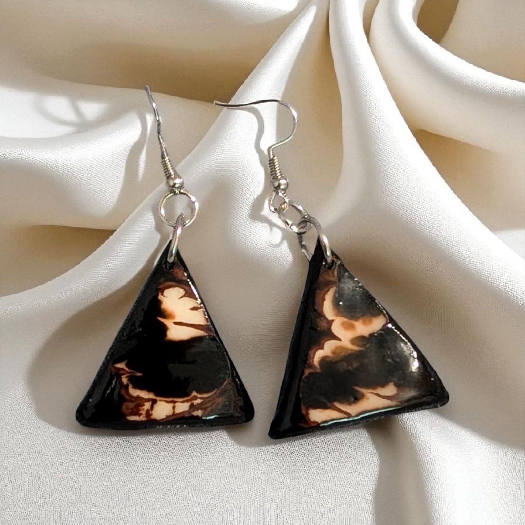 Triangle Tagua Nut Earrings.