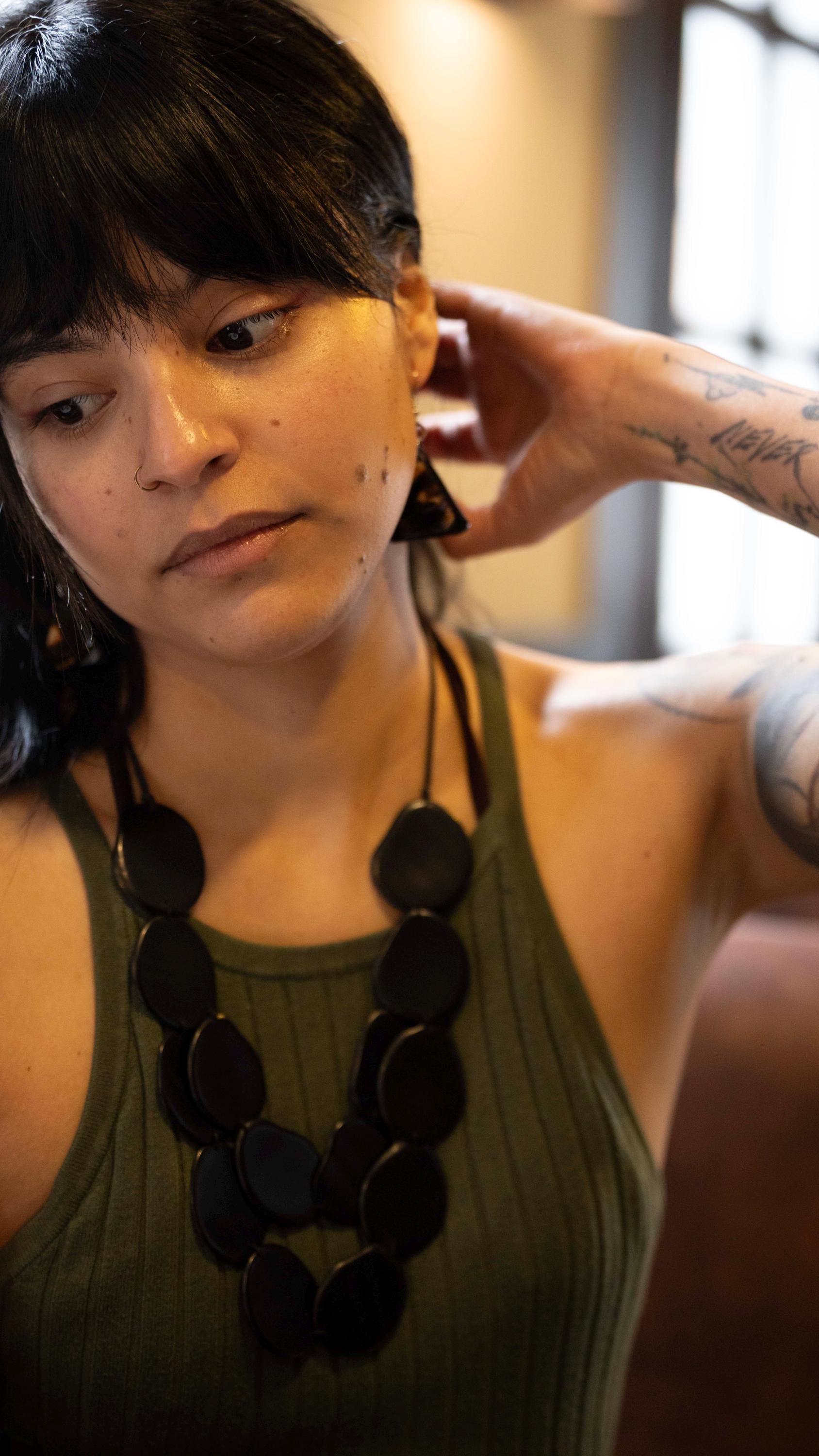 Triangle Tagua Nut Earrings.