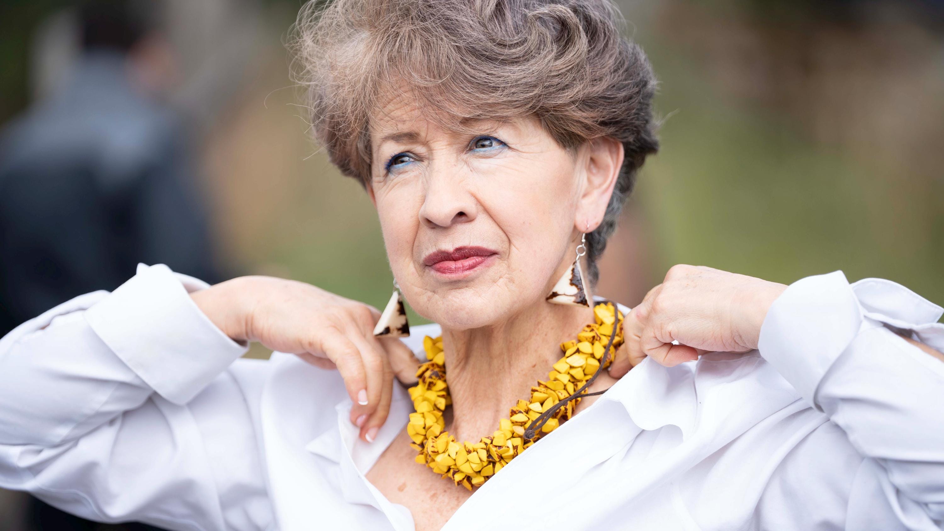 White Tagua Nut Triangle Earrings.