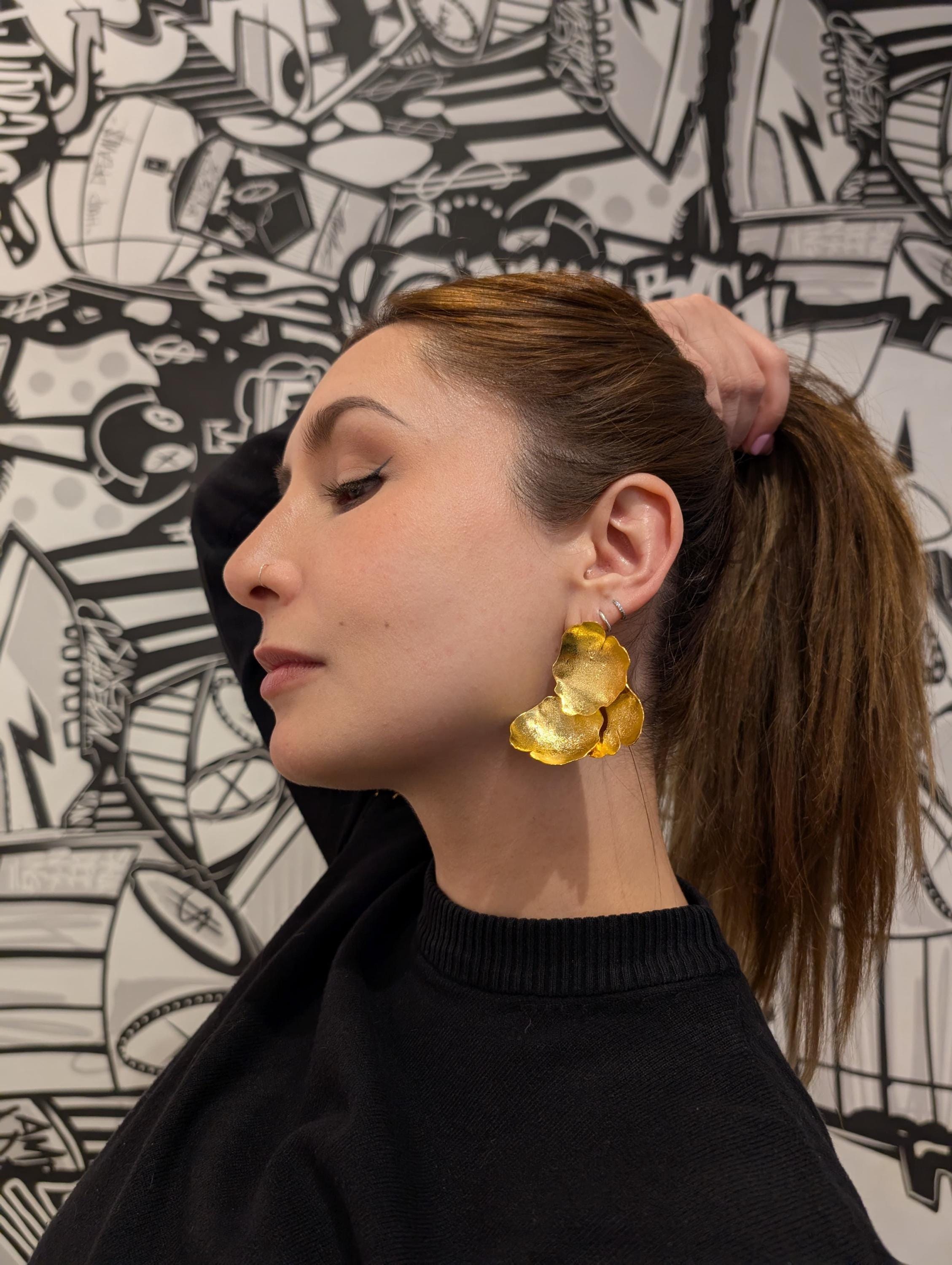 24K Gold Gilded Leaf Earrings.