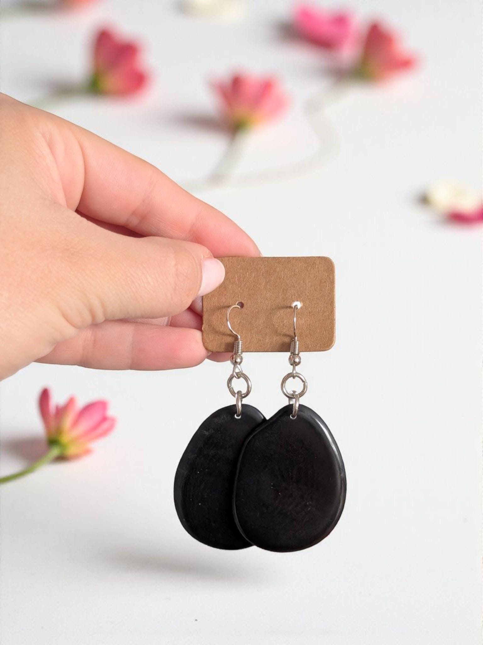 Black Tagua Nut Drop Earrings.