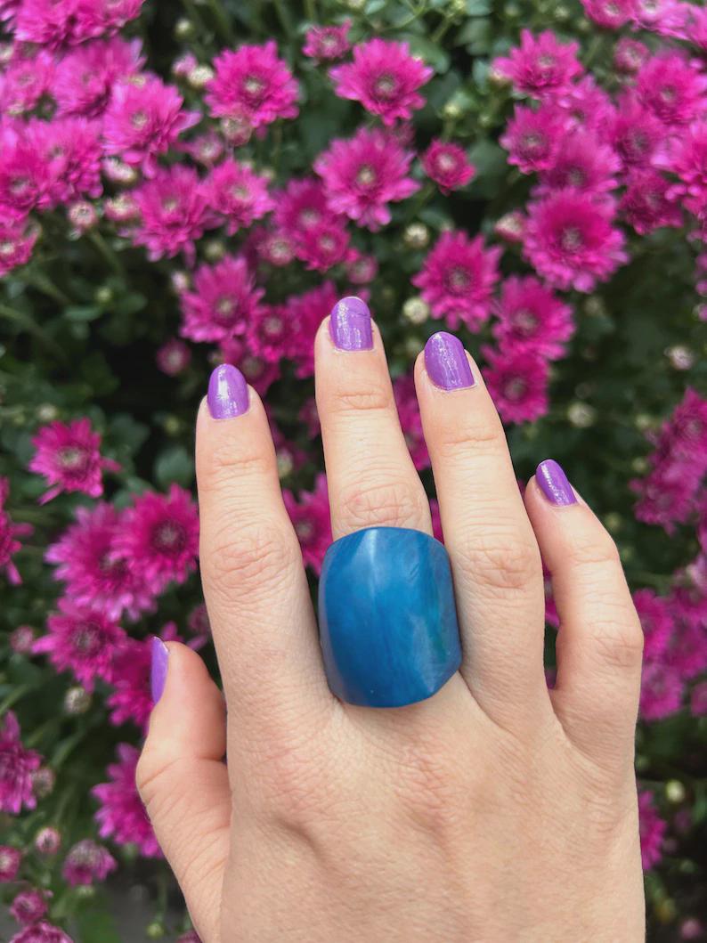 Matte Blue Tagua Nut Ring.