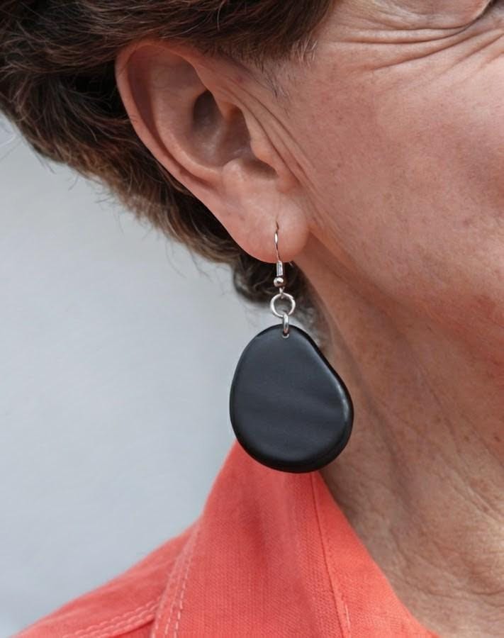 Black Tagua Nut Drop Earrings.