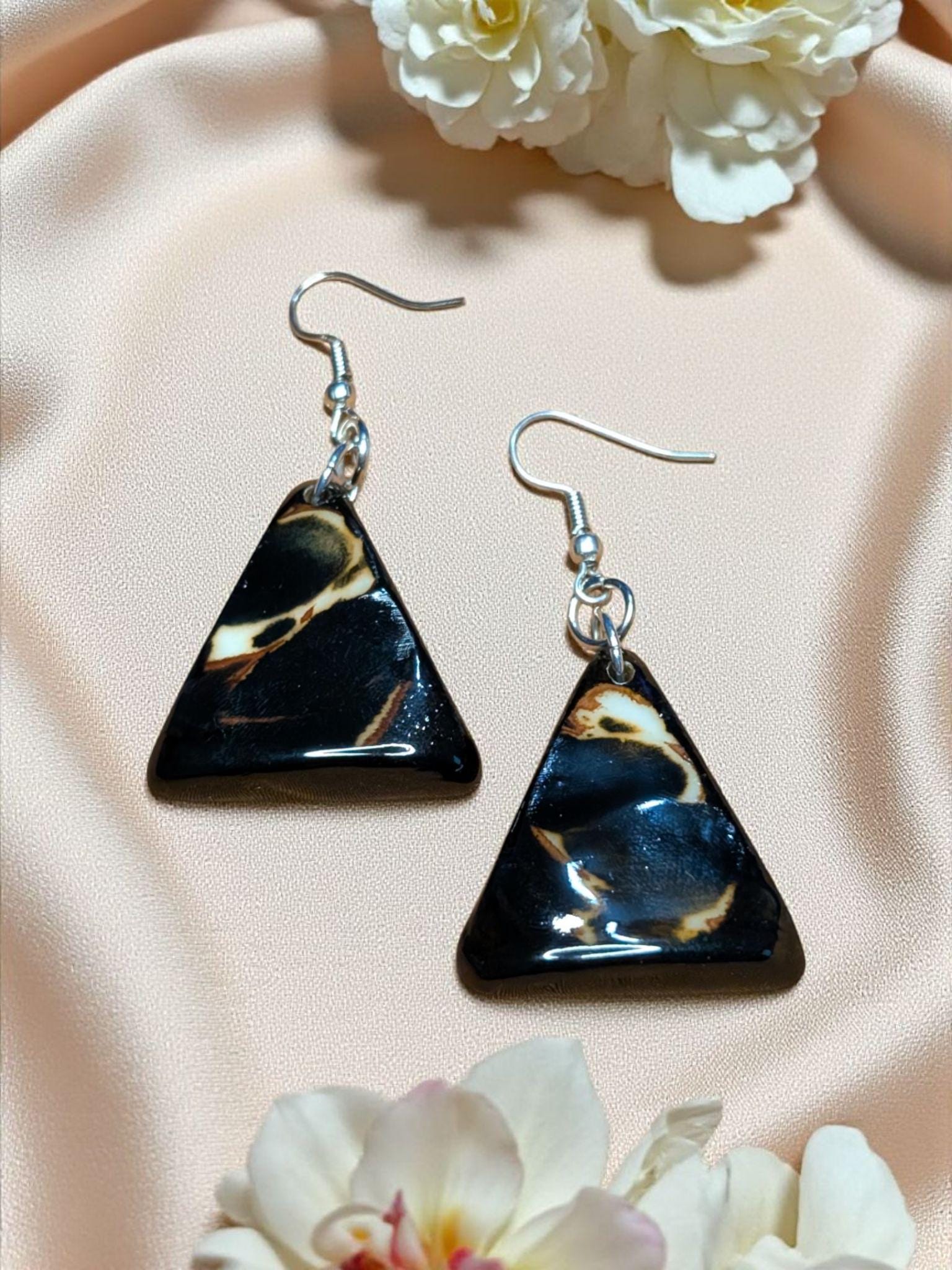 Triangle Tagua Nut Earrings.