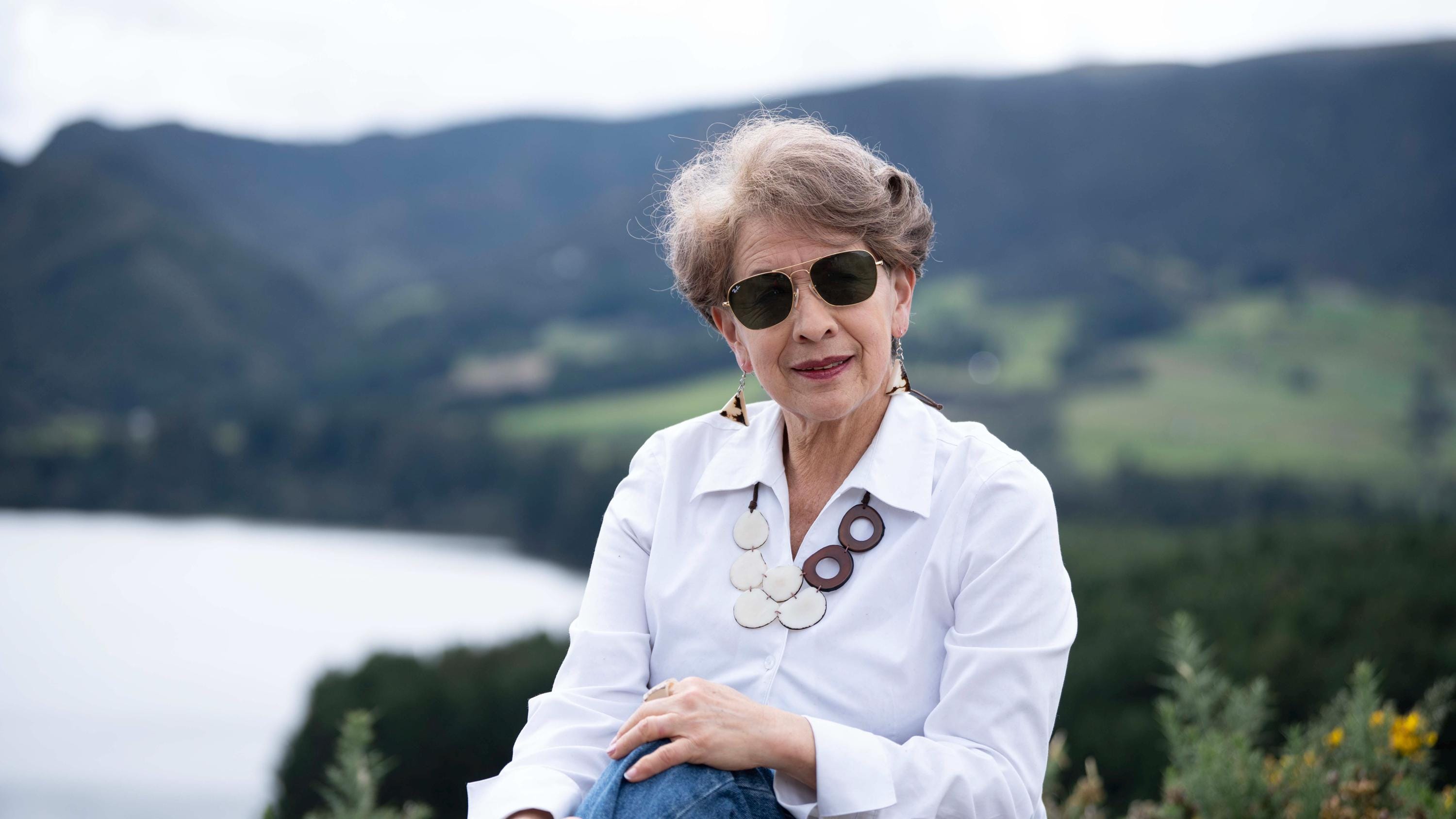 White Tagua Nut Triangle Earrings.