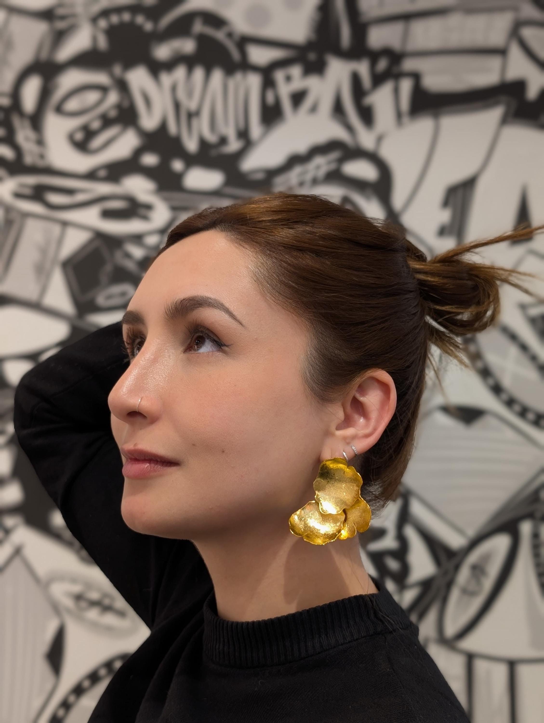 24K Gold Gilded Leaf Earrings.