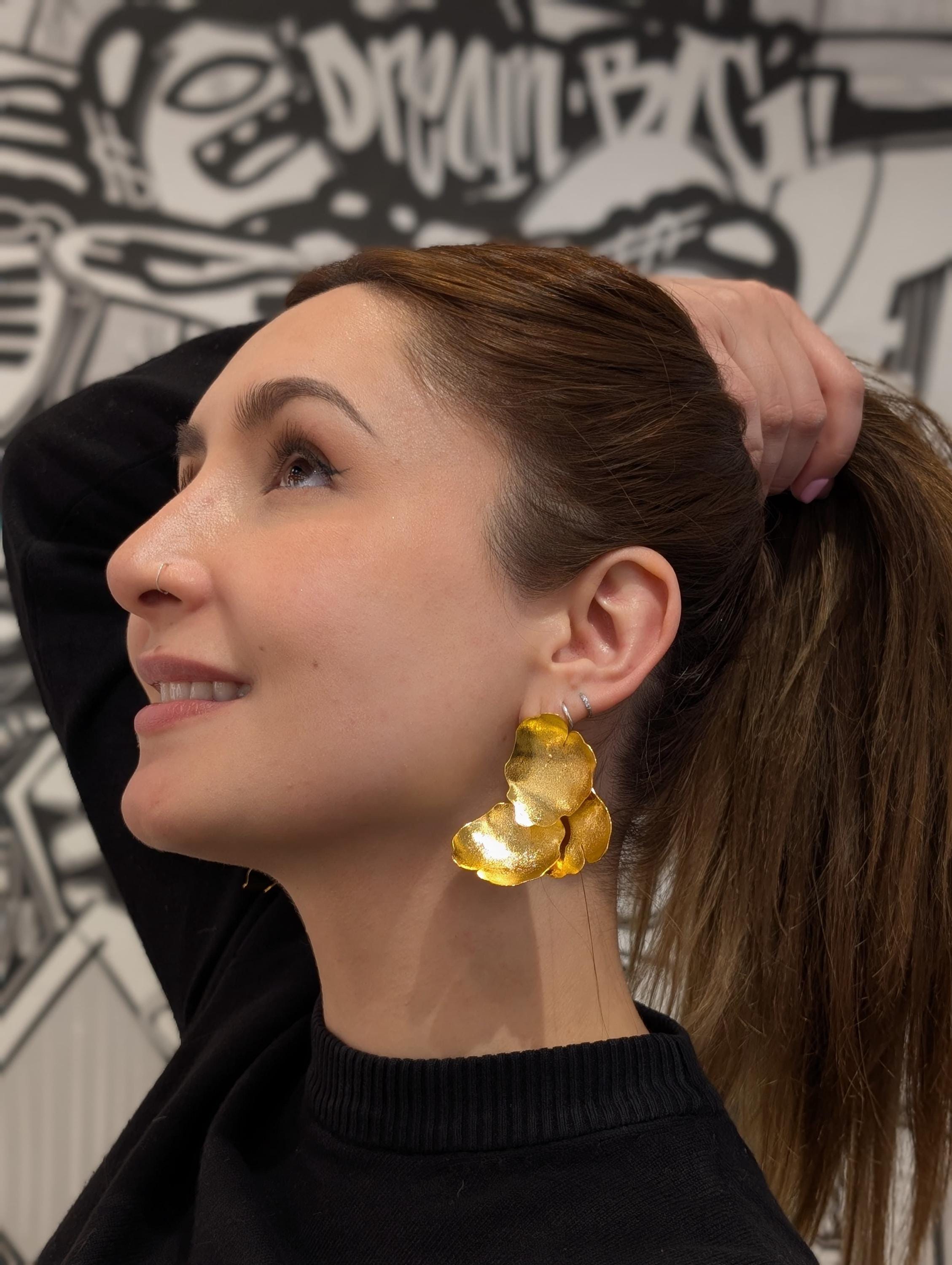 24K Gold Gilded Leaf Earrings.