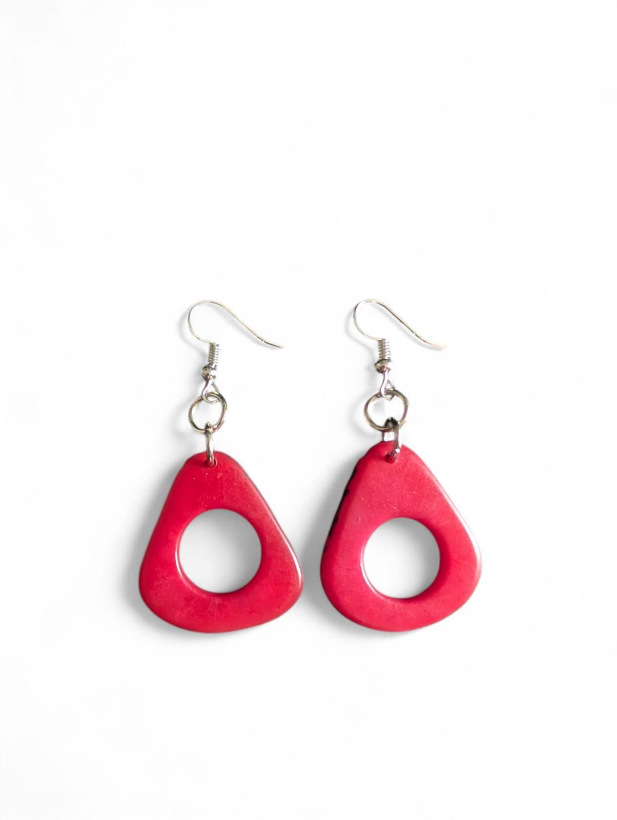 Red Statement Earrings Made from Tagua Nut.