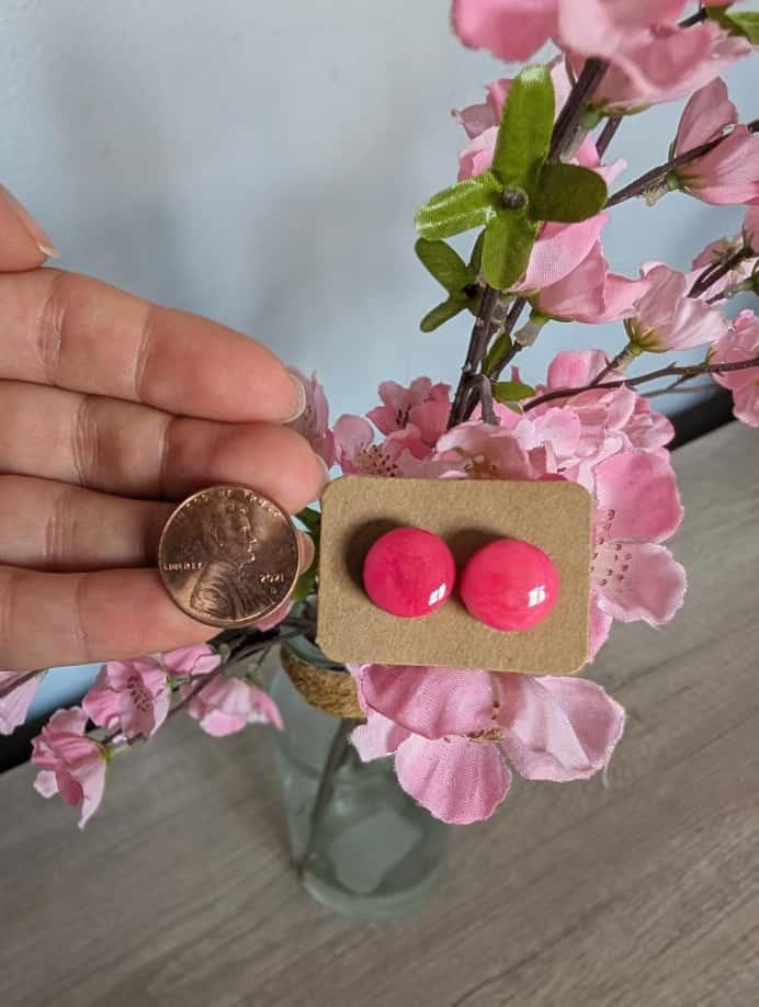Small Pink Tagua Nut Stud Earrings.