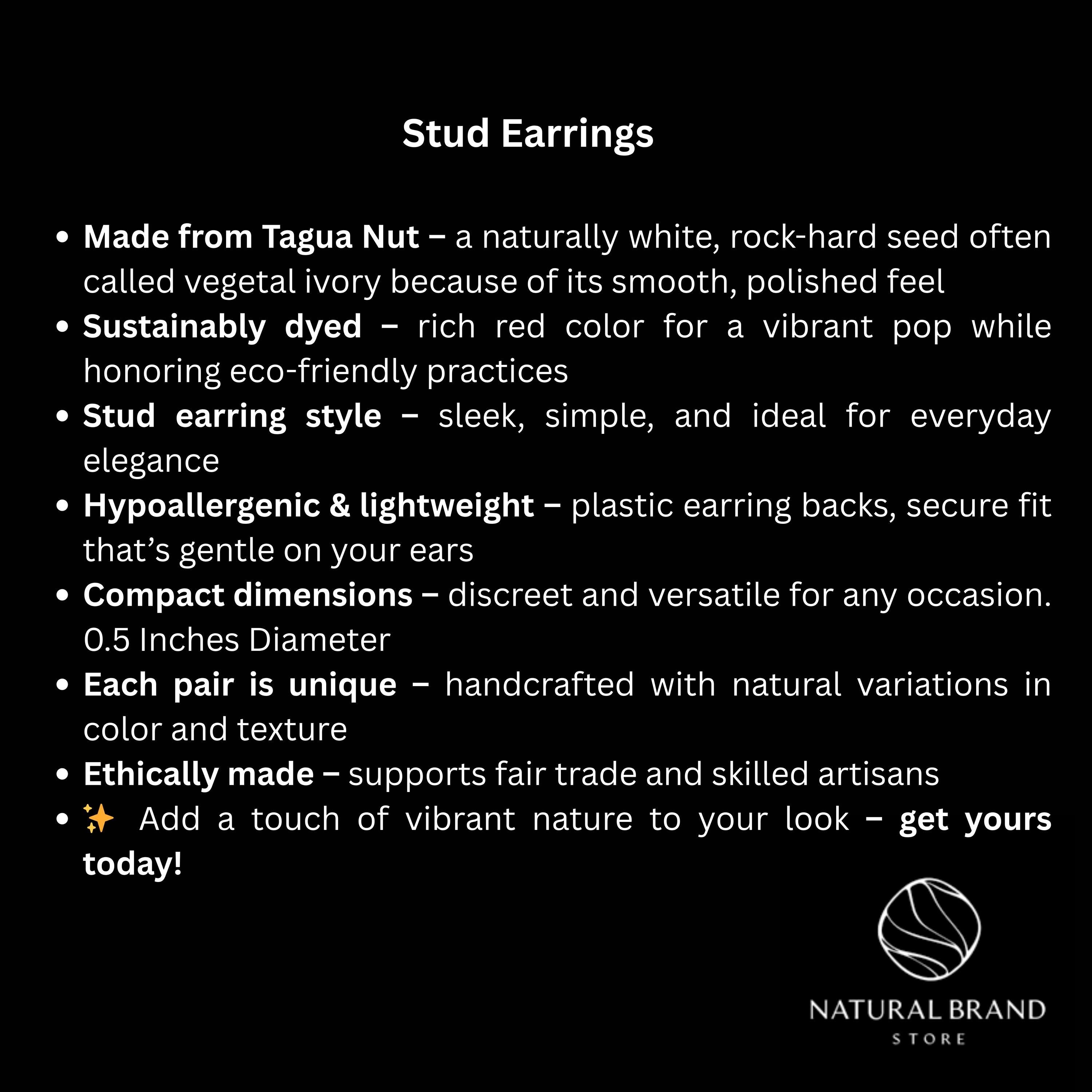 Red Tagua Nut Stud Earrings.