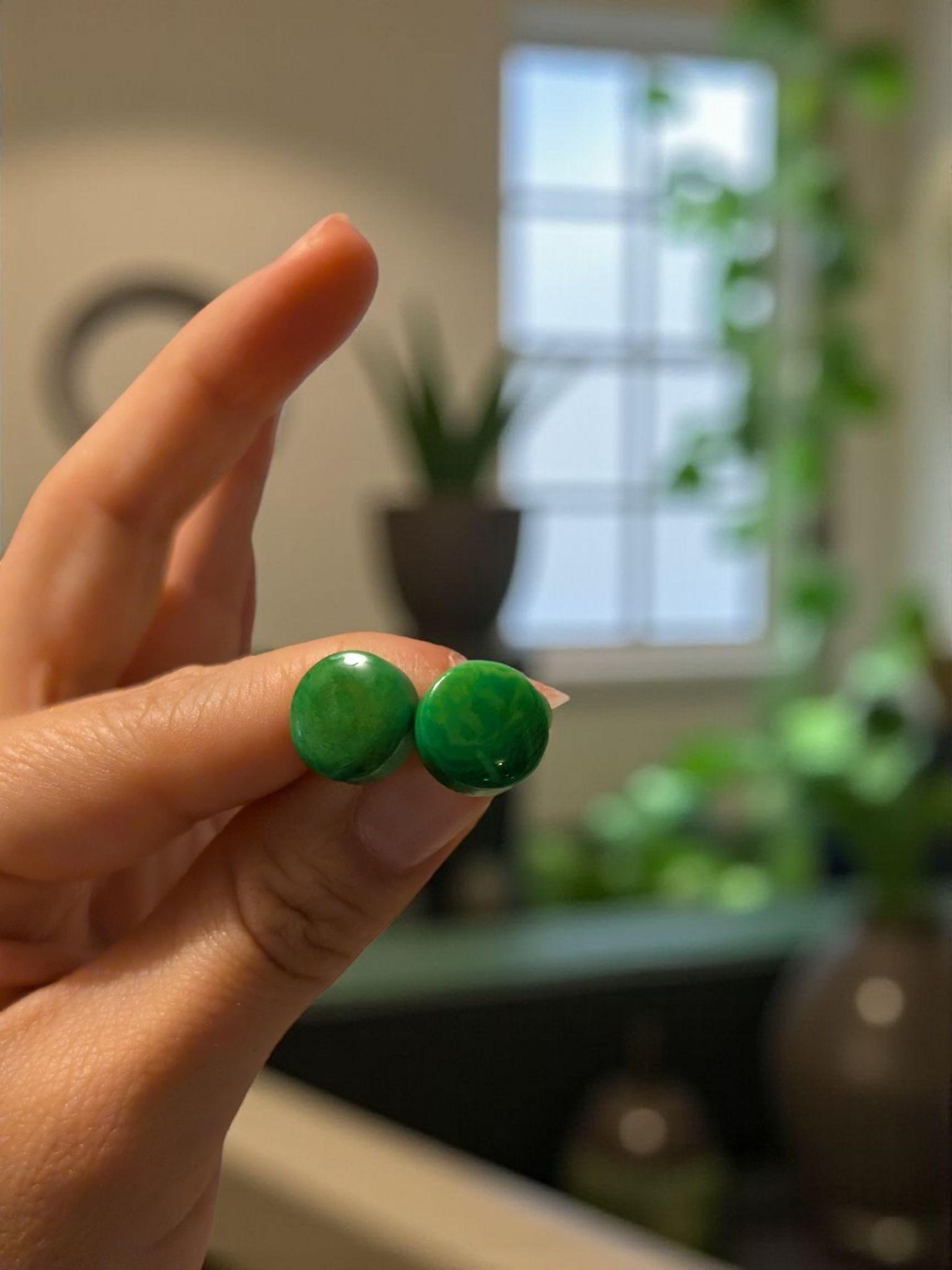 Green Tagua Nut Stud Earrings.