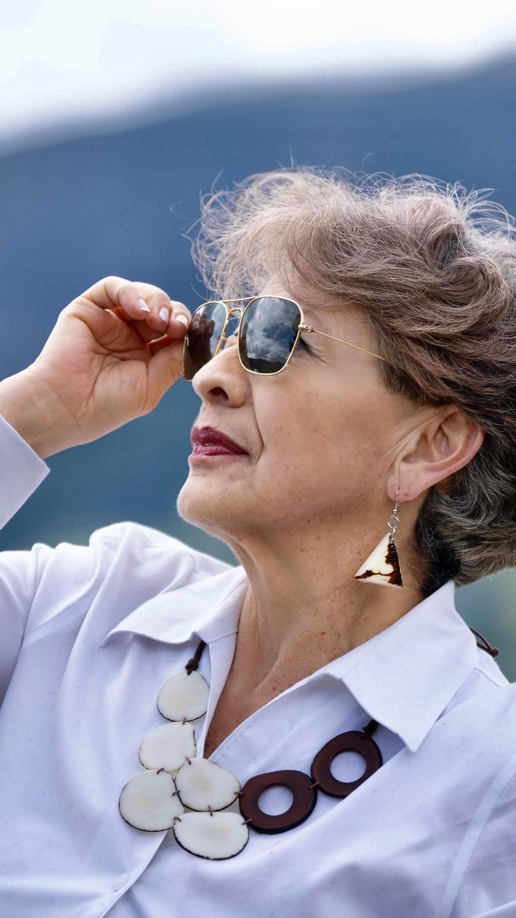 White Tagua Nut Triangle Earrings.