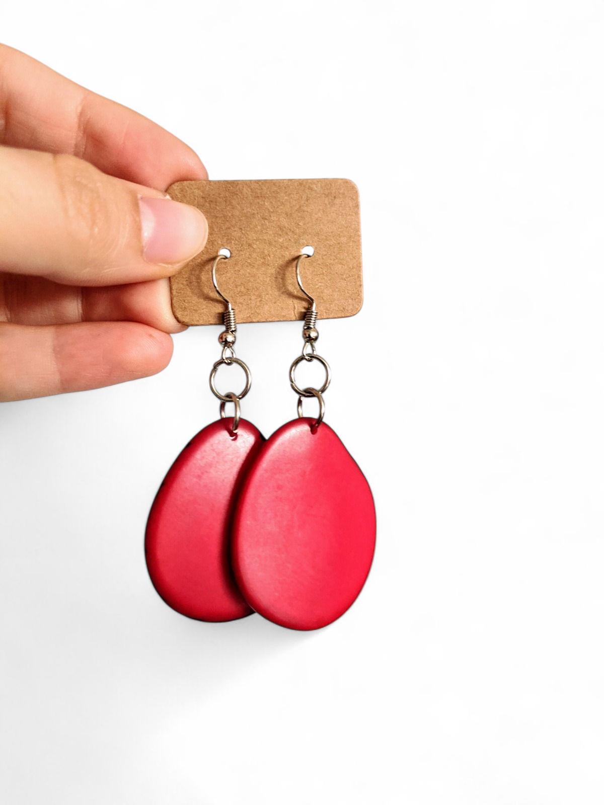 Handmade Red Tagua Nut Earrings.