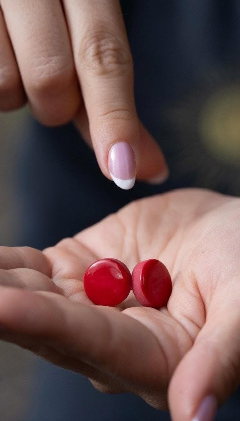 Red Tagua Nut Stud Earrings.