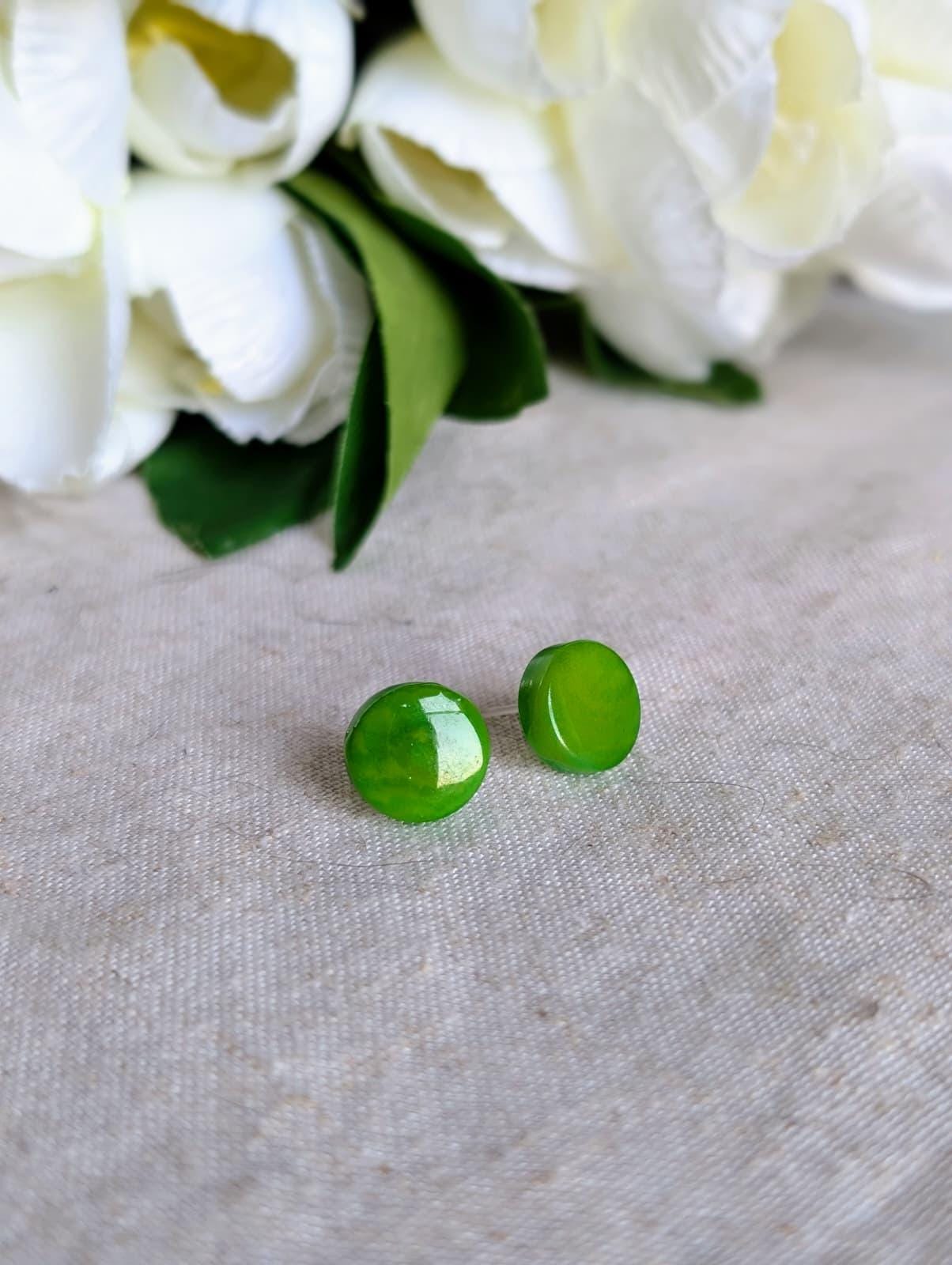 Green Tagua Nut Stud Earrings.